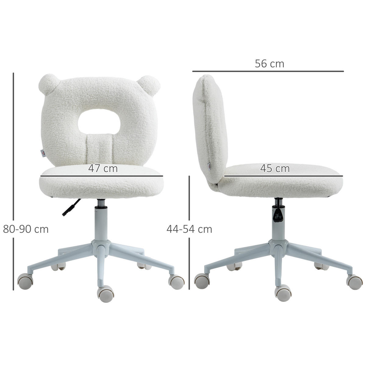 BÜROSTUHL Höhenverstellbarer Schreibtischstuhl Teddy-Vlies Drehstuhl Weiß - Weiß, Kunststoff (56/90/50cm) - HOMCOM