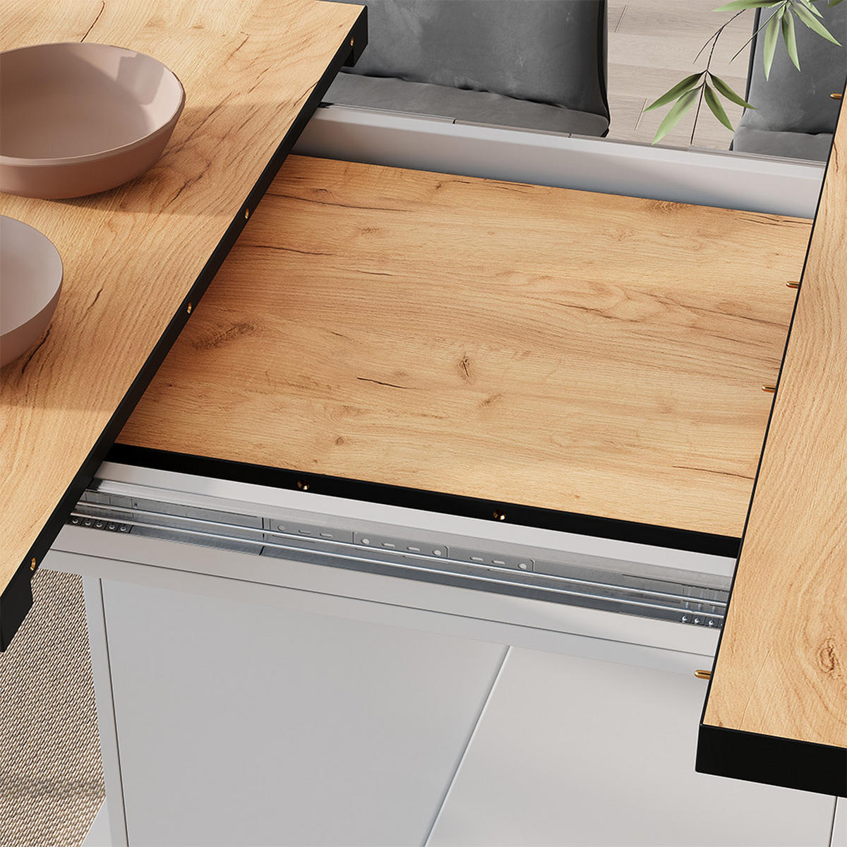 ESSTISCH Fenaro Goldkraft Eiche/Weiß 120 x 80 cm ausziehbar - Honigeiche/Weiß, Holzwerkstoff (80/120/77.3cm) - Vicco