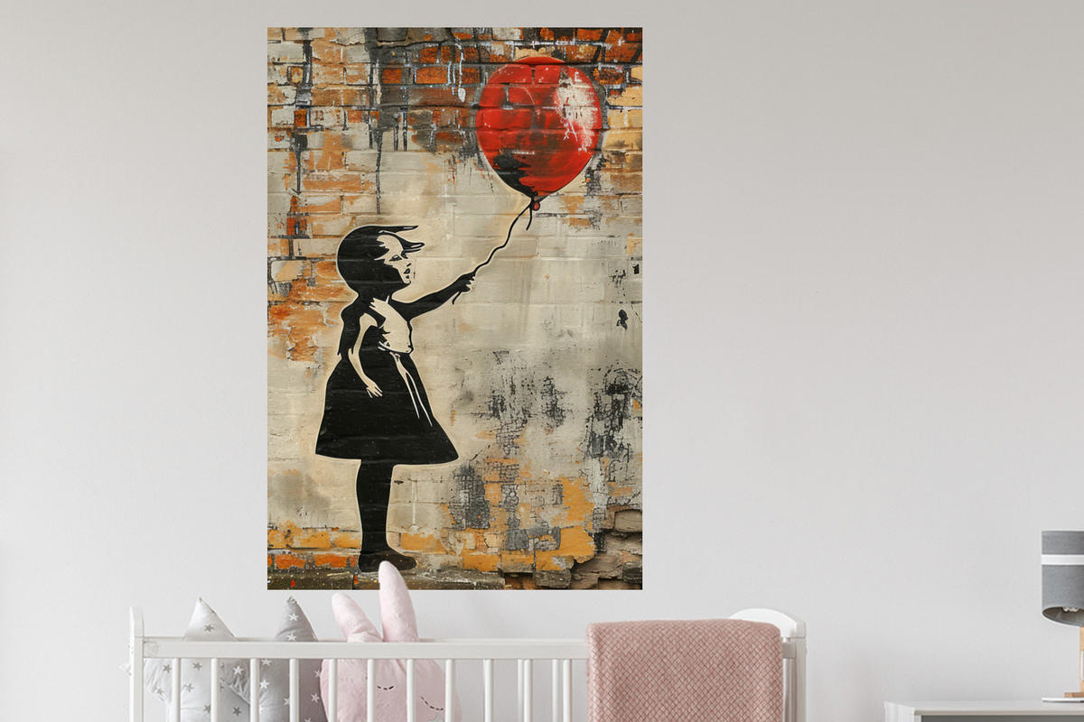 WANDTATTOO Graffiti - Banksy - Mädchen - Straßenkunst 80x120 cm - Sandfarben, Kunststoff (80/120/0.1cm) - MuchoWow