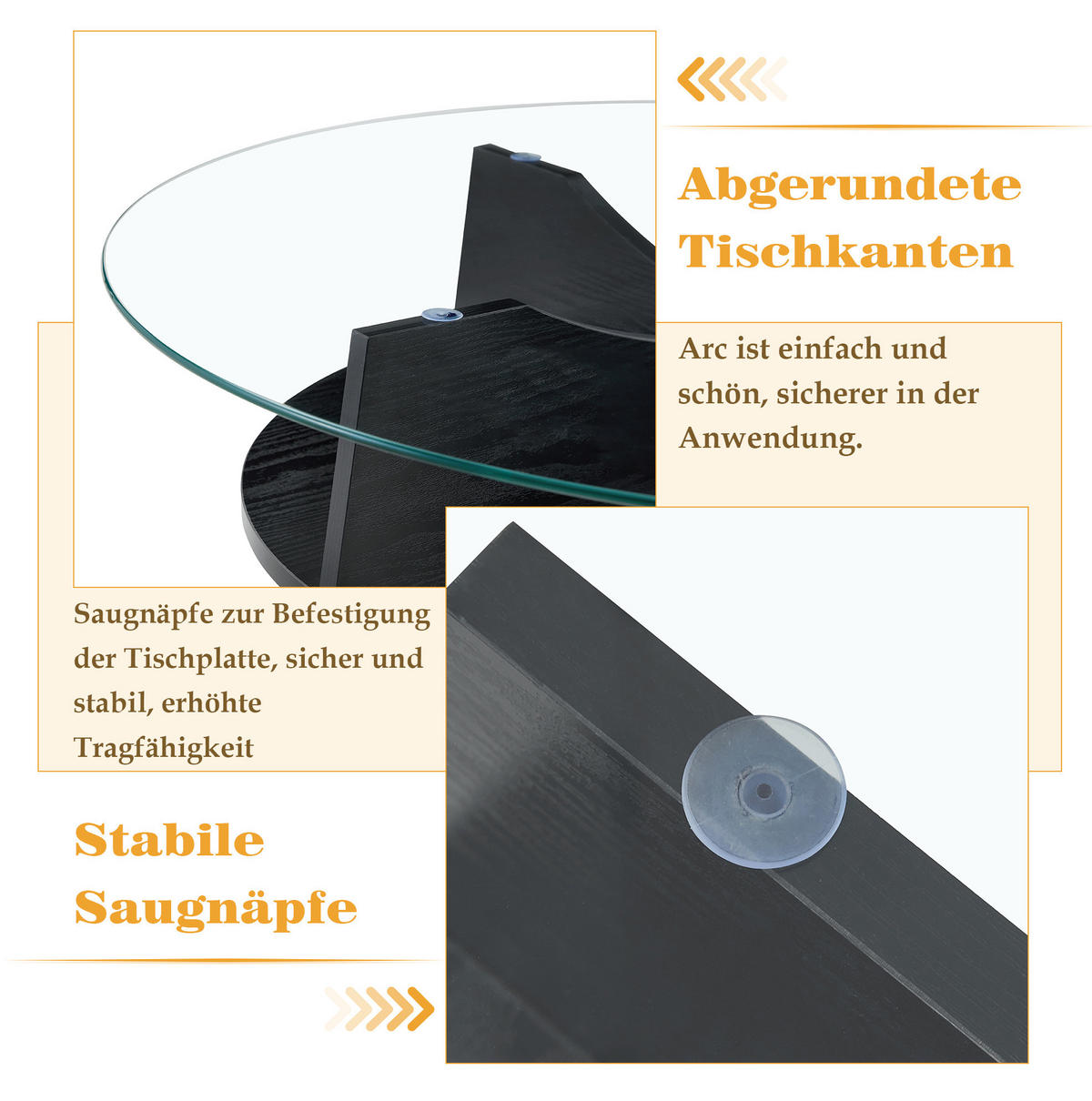 BEISTELLTISCH 80/36 cm Schwarz/Transparent aus MDF und Sicherheitsglas mit fächerförmigem Gestell - Schwarz, Holzwerkstoff (80/80/36cm) - OKMYHOME