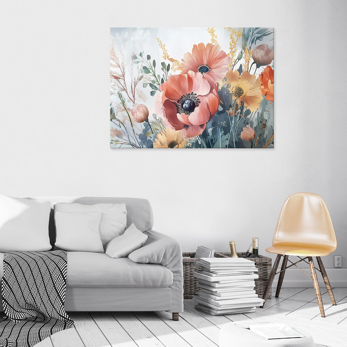 BILDER Blumen Aquarell Bunt Modern Wohnzimmer 60x40 - Multicolor, Holzwerkstoff (60/40cm) - Wallarena
