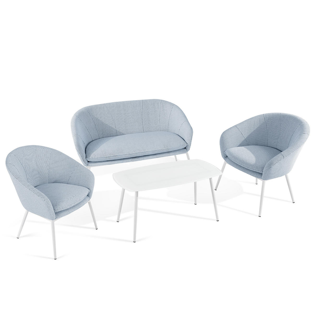 GARTENMÖBELSET SOLIS Gartenlounge-Set, blau/weiß - Blau, Textil/Metall - KONSIMO®