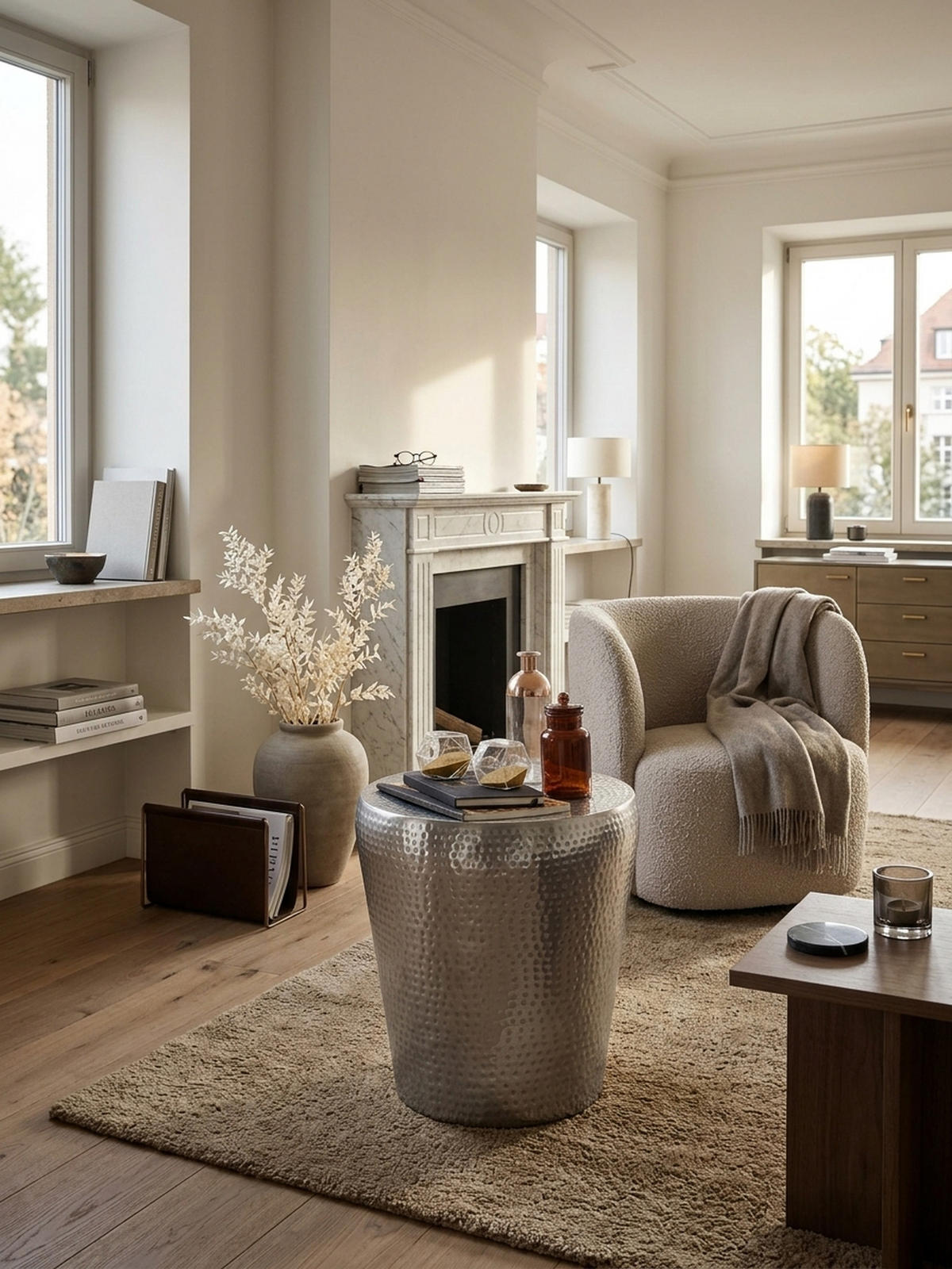 BEISTELLTISCH – Rund Silber Aluminium Hammerschlag 42 cm orientalisch - Silberfarben, Metall (41/41/41cm) - KADIMA DESIGN