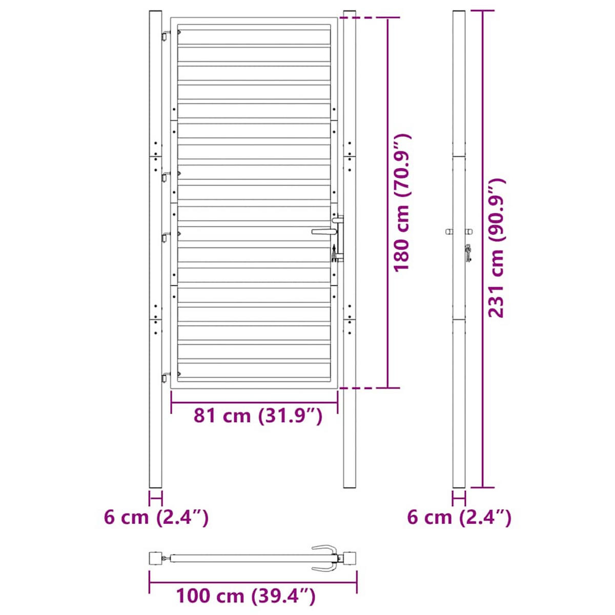 GARTENTOR, Abschließbar, 100/180 cm, aus Aluminium, Schwarz - Schwarz, Metall (100/231cm) - vidaXL