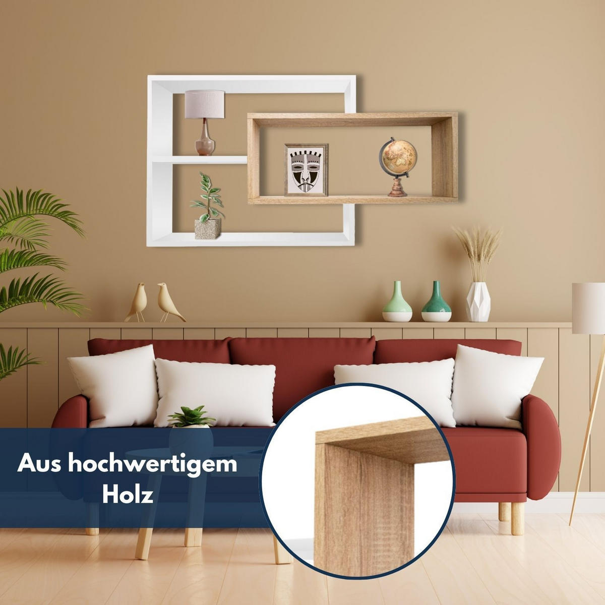 SCHWEBEREGAL KARO Weiß/Natur - Weiß/Naturfarben, Holzwerkstoff (20/59/104cm) - Mein-Regal