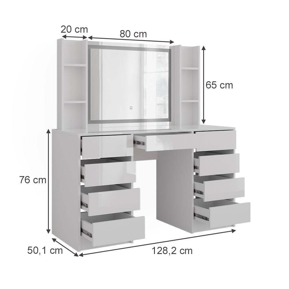 SCHMINKTISCH Sherry Weiß/Weiß Hochglanz 128.2 cm 4 Teile - Weiß Hochglanz, Holzwerkstoff (128.2/76/50.1cm) - Vicco