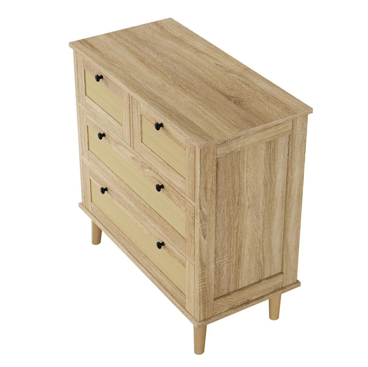 KOMMODE 80/40/80 cm mit 4 Schubladen und Rattanfronten - Naturfarben, Holzwerkstoff (80/80/40cm) - BEAOK