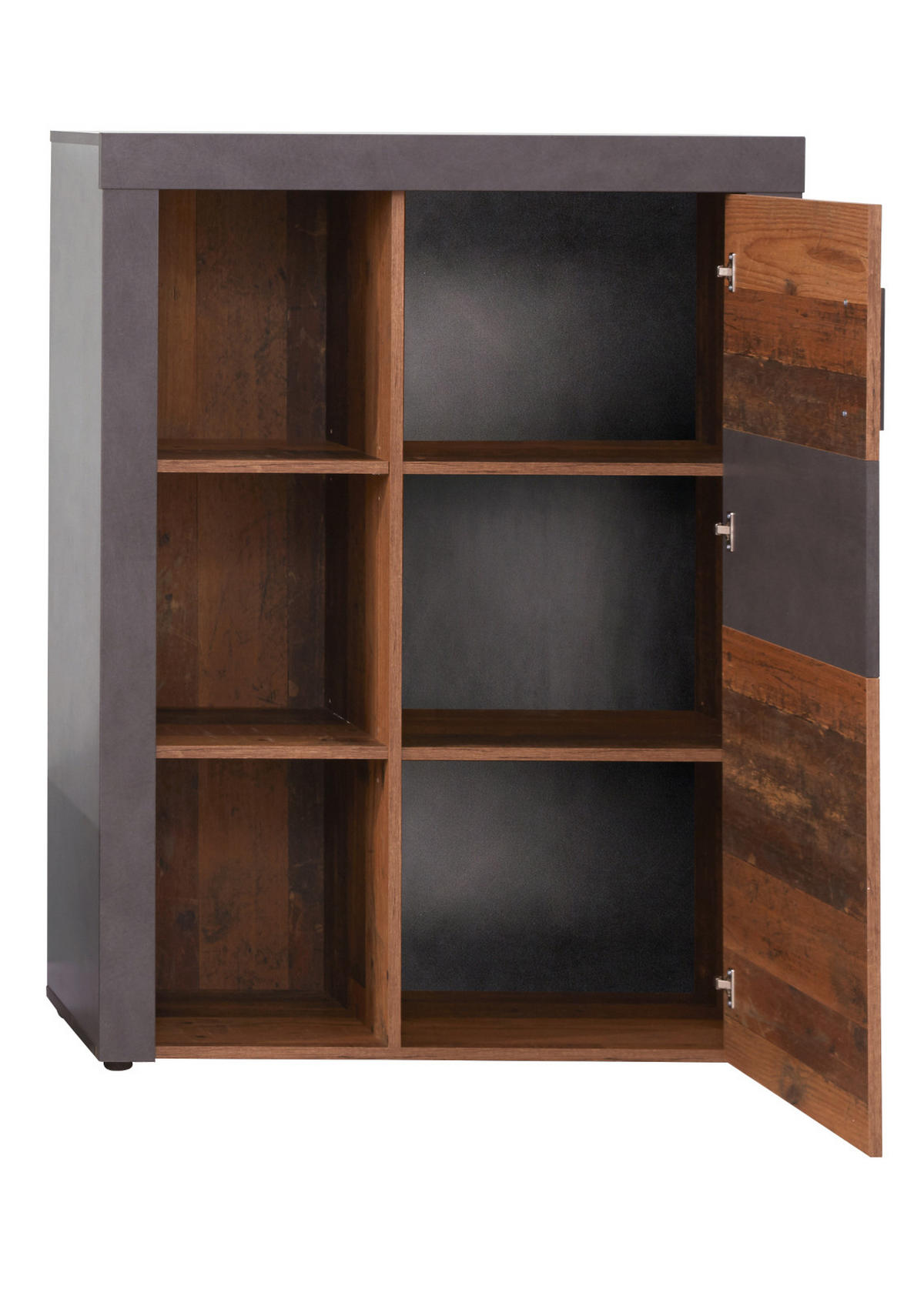 HIGHBOARD Used Wood Altholz Design mit Grau, Vitrine mit LED Beleuchtung - Silberfarben/Schwarz, Glas/Holzwerkstoff (87/118/34cm) - Top.Furn