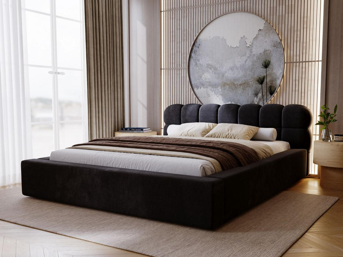 POLSTERBETT Plaza 180x200 Schwarz - Schwarz/Naturfarben, Holz/Kunststoff (180/200cm) - Graingold