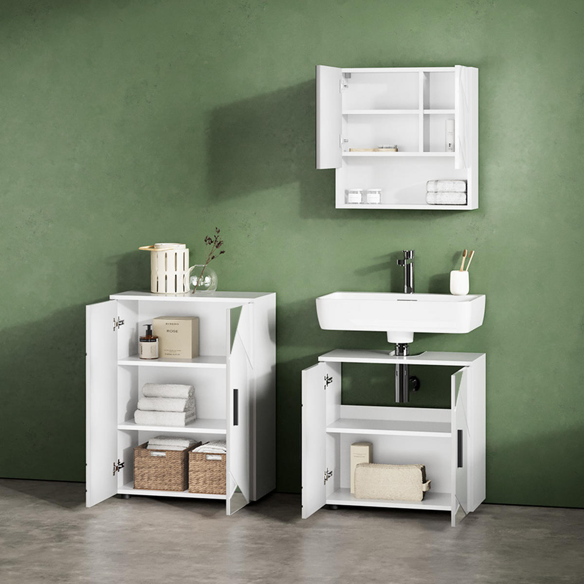 MIDISCHRANK Ronco Weiß Hochglanz mit Einsätzen 60 x 81 cm - Weiß Hochglanz/Grau, Holzwerkstoff (60/81/30cm) - Livinity®