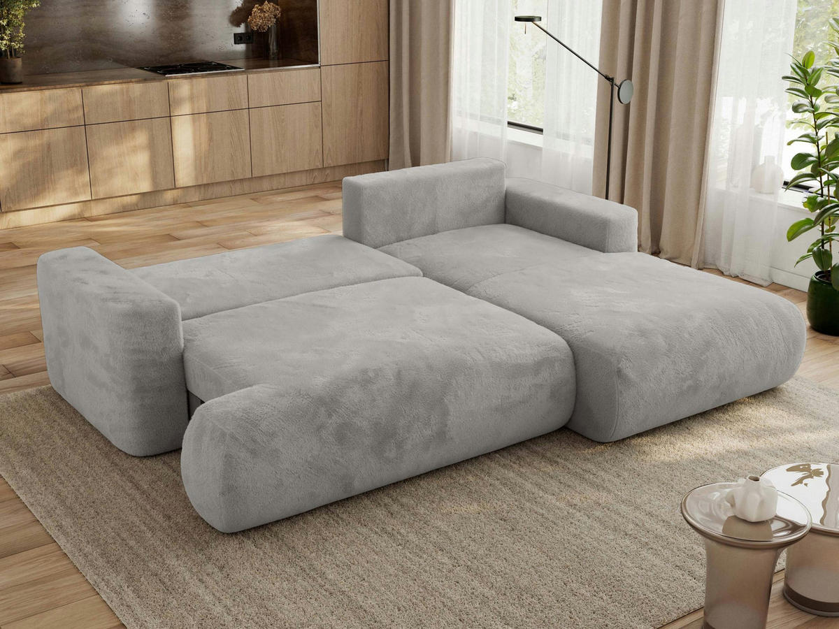 ECKSOFA OVO L Hellgrau Plüsch - Rechts Seite - Hellgrau/Schwarz, Kunststoff/Textil (195/271cm) - MKS