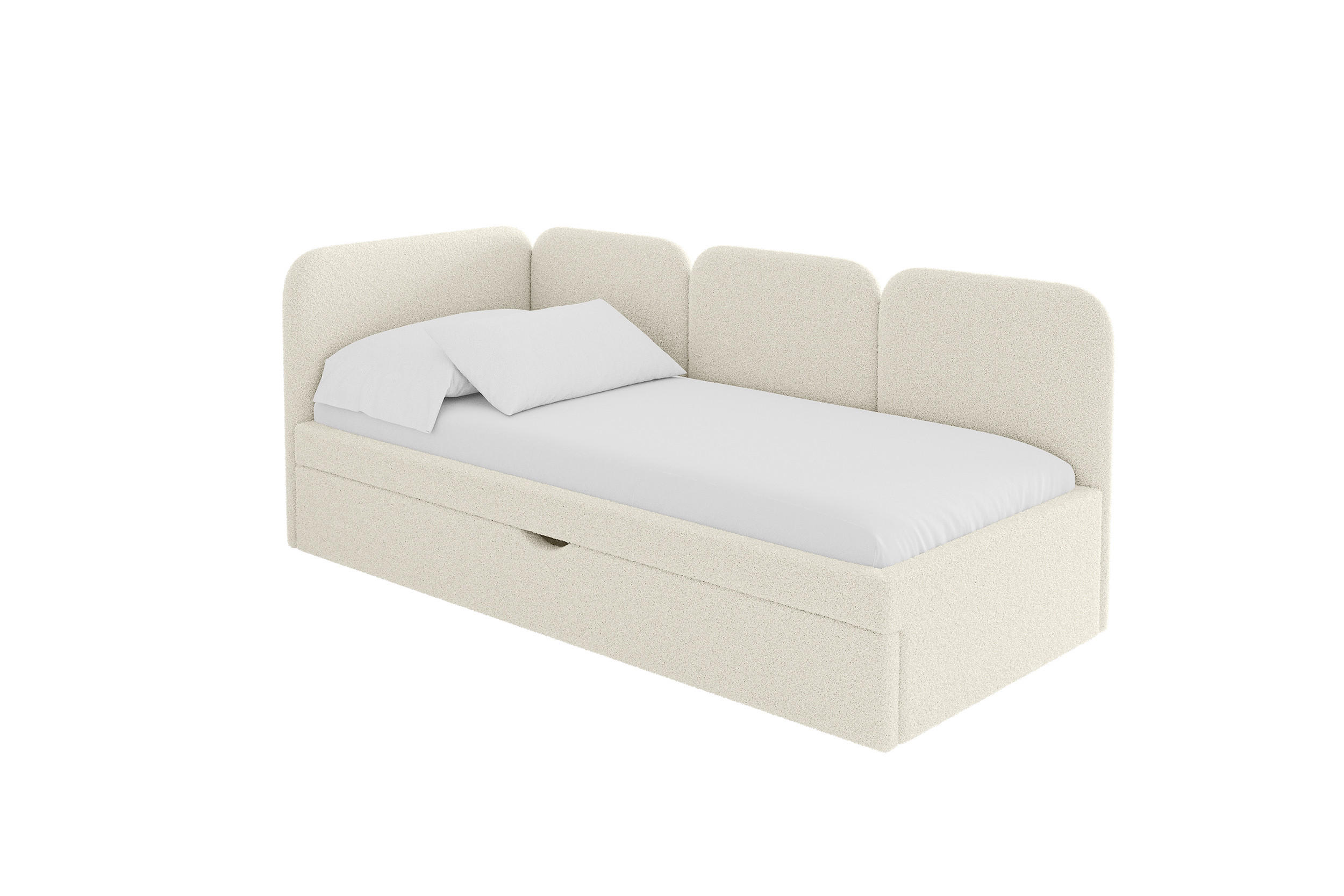 EINZELLBETT Jugendbett mit Bettkasten und Matratze H3/H4, Rechts - ALVY 90x200 Beige - Perlmutt, Holzwerkstoff/Textil (90/200cm) - ALTDECOR