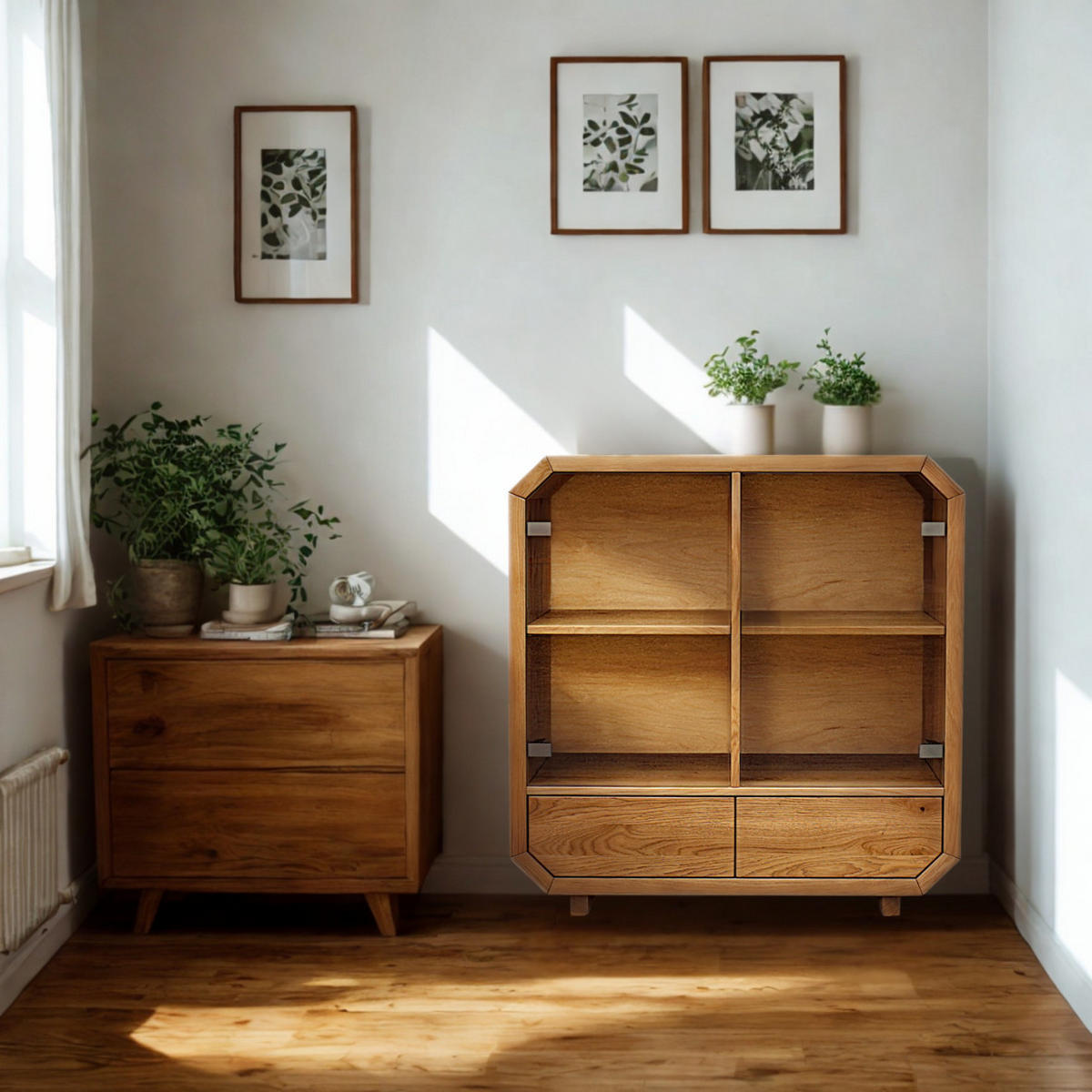 KOMMODE aus Massivholz mit Glas OMNIS - Eichefarben, Holz (100/105/40cm) - Rawood Furniture