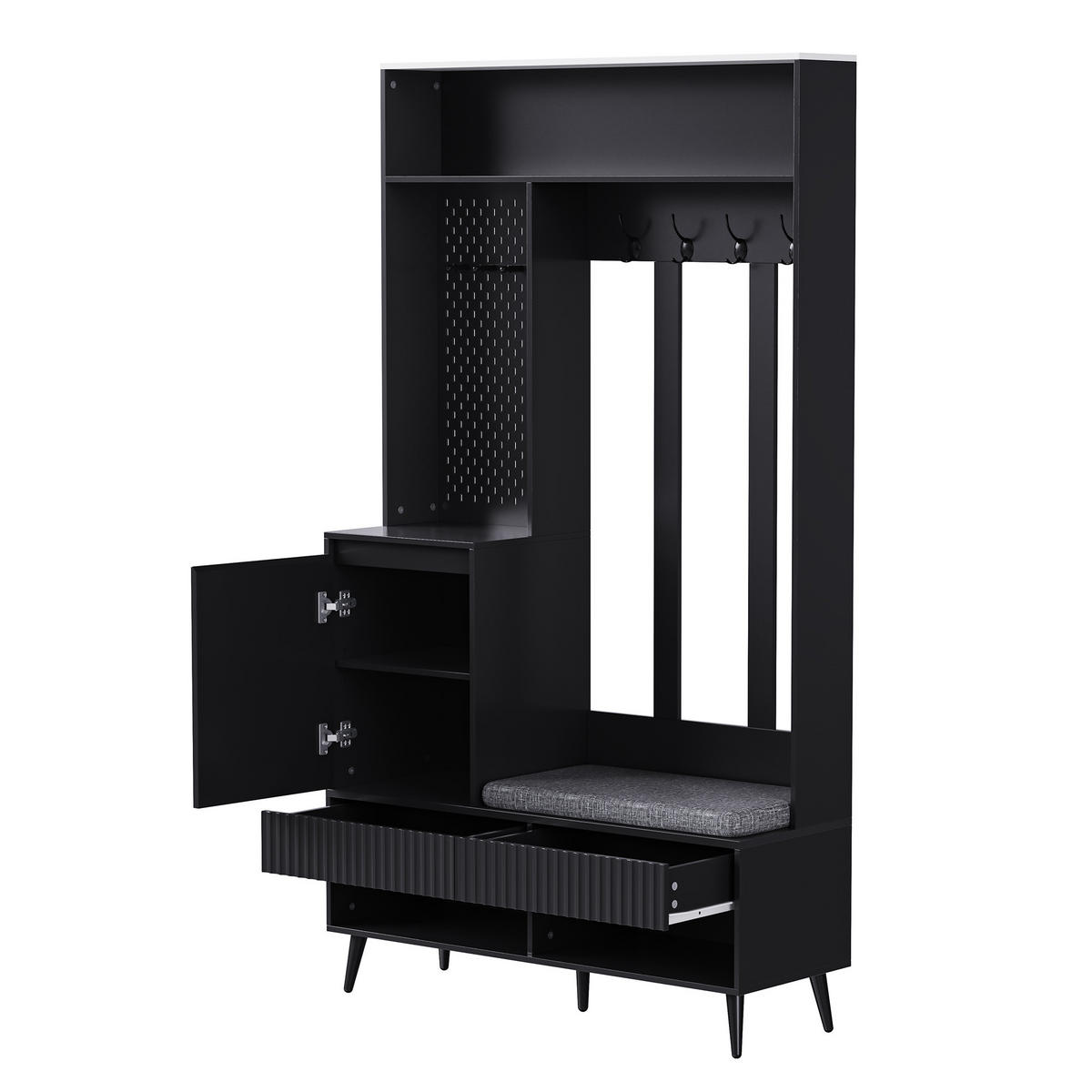GARDEROBE schwarz sitzbank stauraum - Schwarz, Holzwerkstoff (100/180/35cm) - Urban Meuble