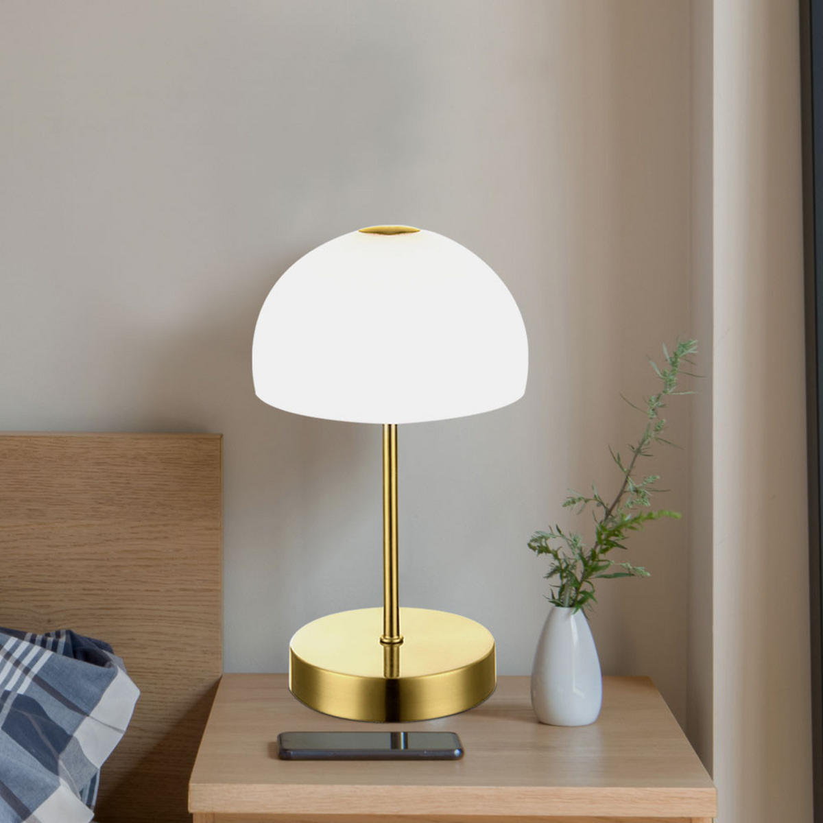 LED TISCHLEUCHTE Messing Weiß - Weiß, Glas (15/15/27cm)