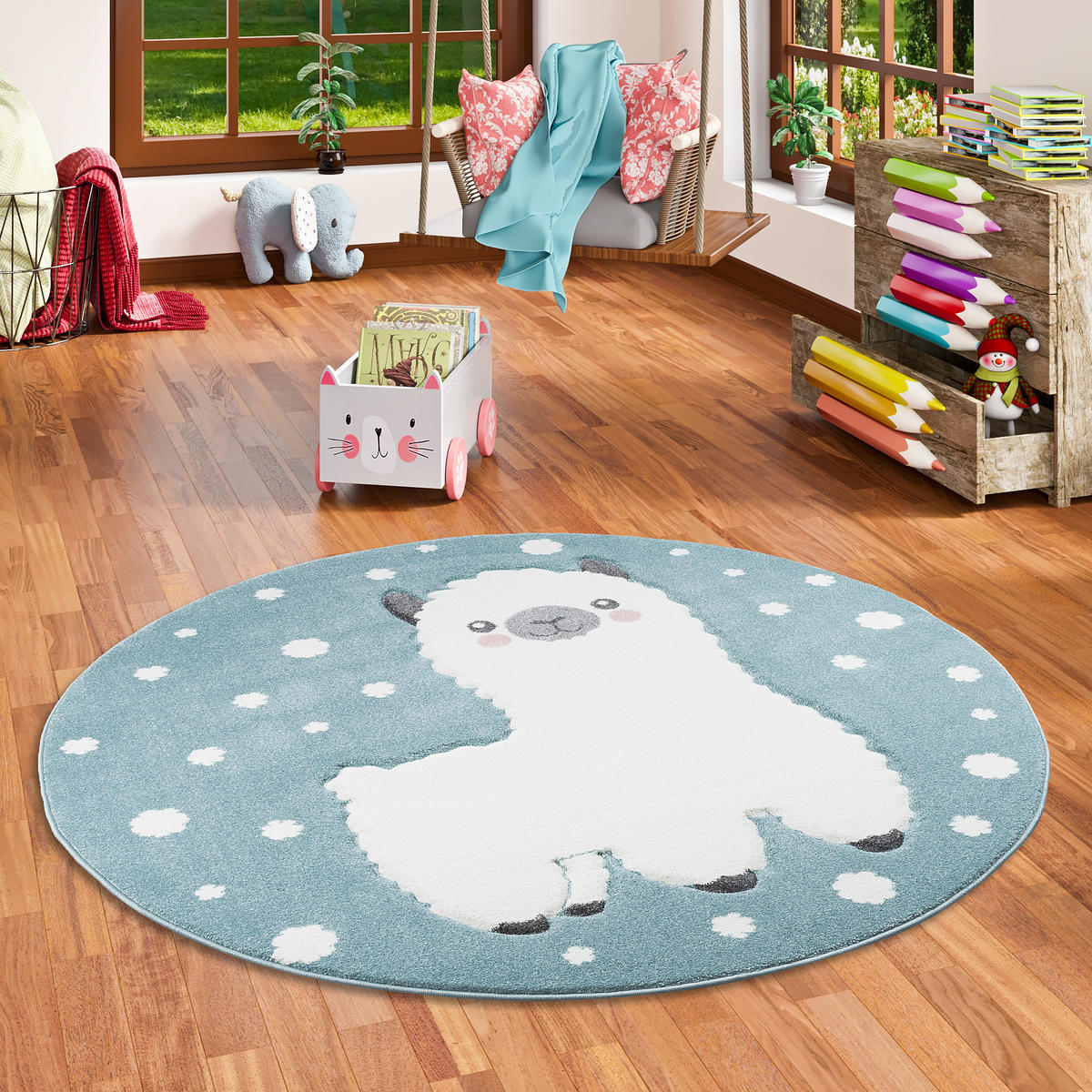 KINDER TEPPICH MAUI KIDS ALPAKA PASTELL RUND - Blau, Textil (200/200cm) - Pergamon