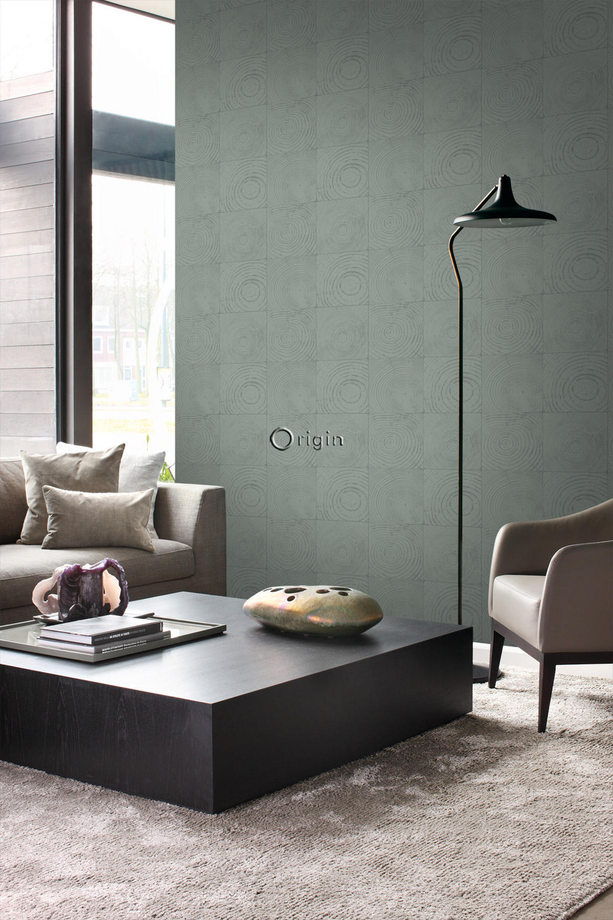 TAPETE Querschnitte von Baumstämmen 53 cm x 10.05 m - Grün, Papier (53/1000cm) - Origin Wallcoverings