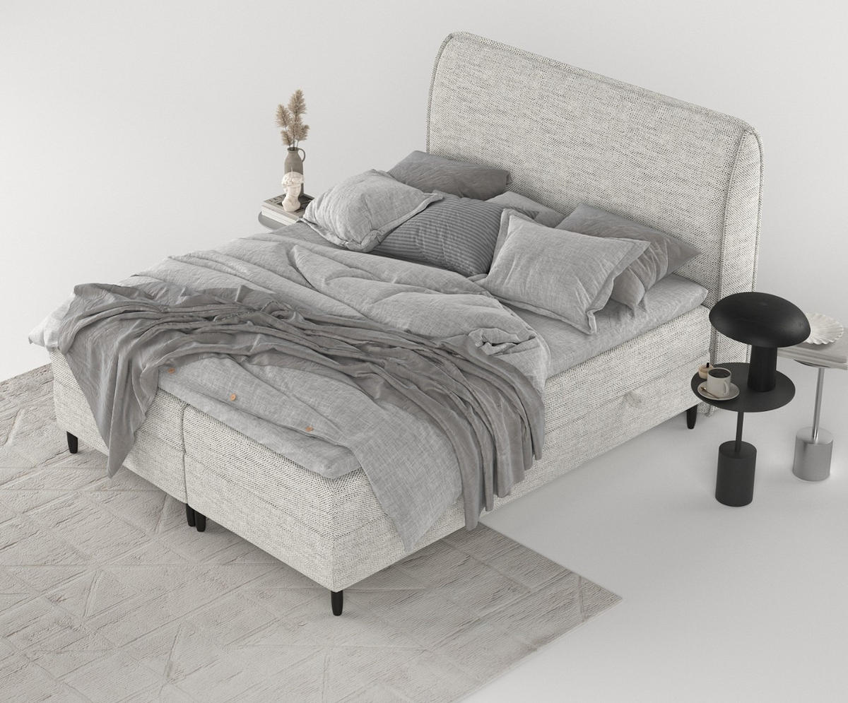 BOXBETT Lunaro 160/200 cm Hellgrau im Modesto Stoff - Hellgrau/Schwarz, Holz/Holzwerkstoff (160/200cm) - AltaBeds