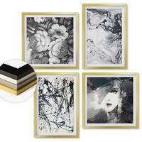 WANDBILDER 4er Set - 50x50 cm & 40x60 cm Goldrahmen - Abstrakte schwarz-weiße Muster - Goldfarben, Kunststoff (50/50cm) - ArtPrintCave