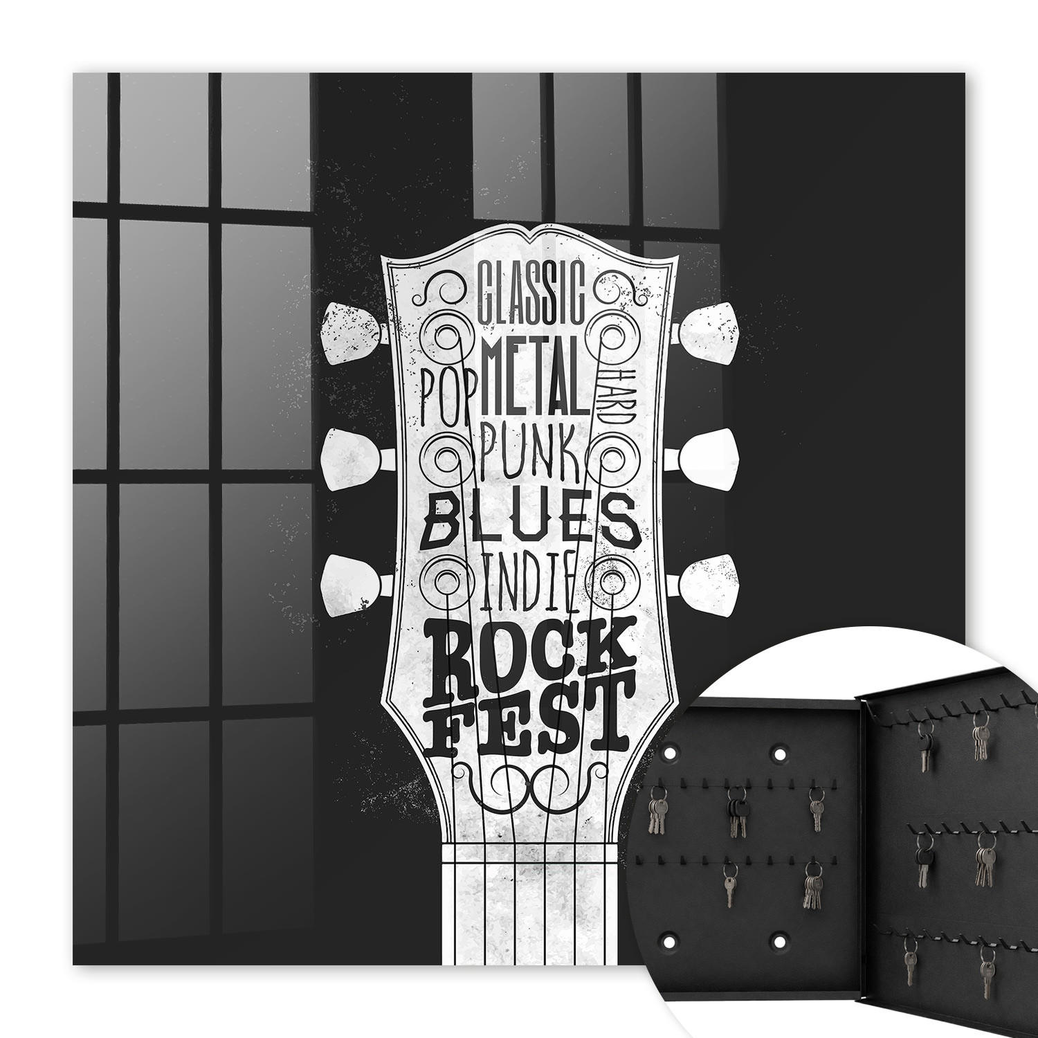 SCHLÜSSELBOX Schwarz 30x30 cm- Türöffnung nach rechts - Rockfest - Schwarz, Metall (30/30/5cm) - TULUP