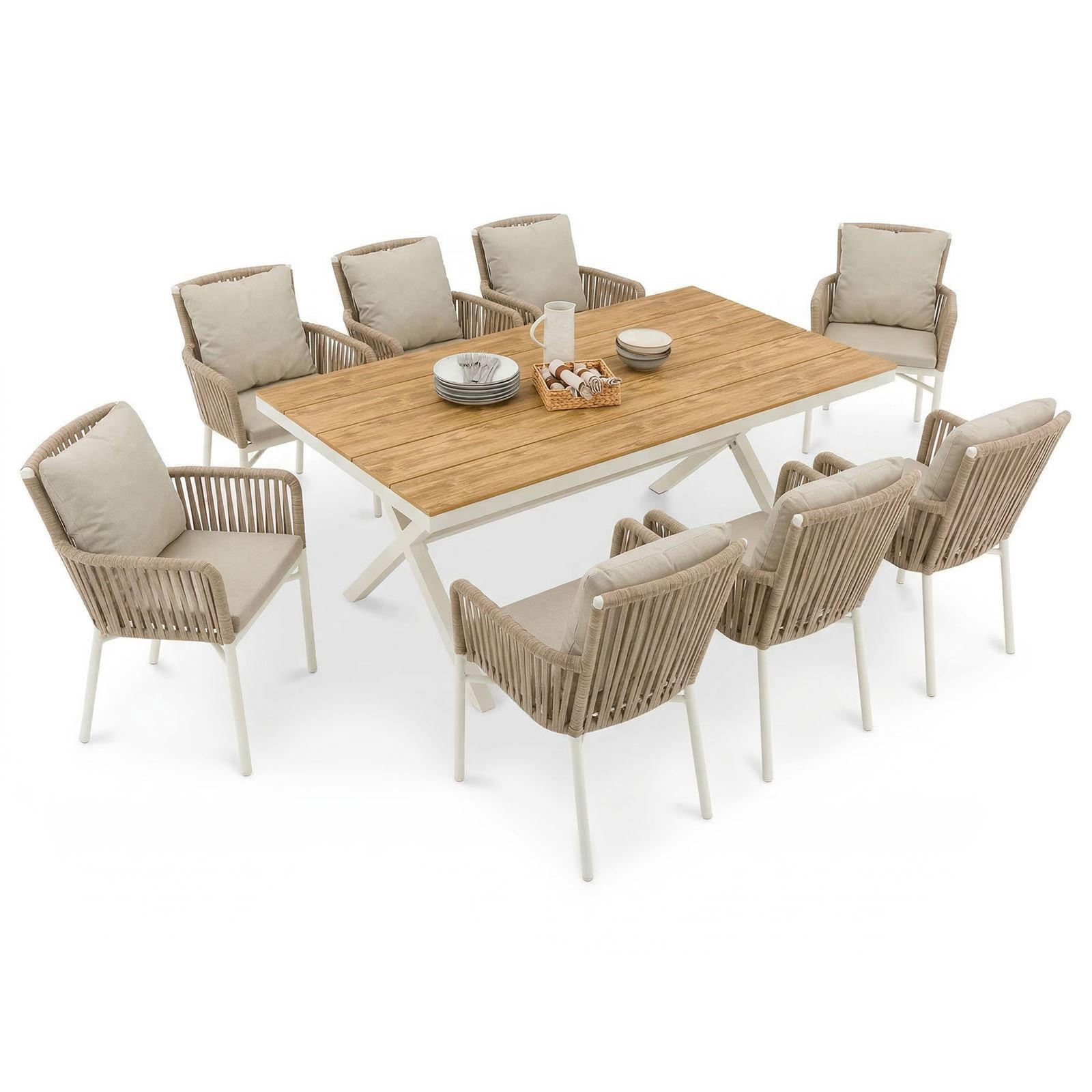 GARTENMÖBEL SET AFUERA 9er Set natur, weiß - Naturfarben, Kunststoff - IDIMEX