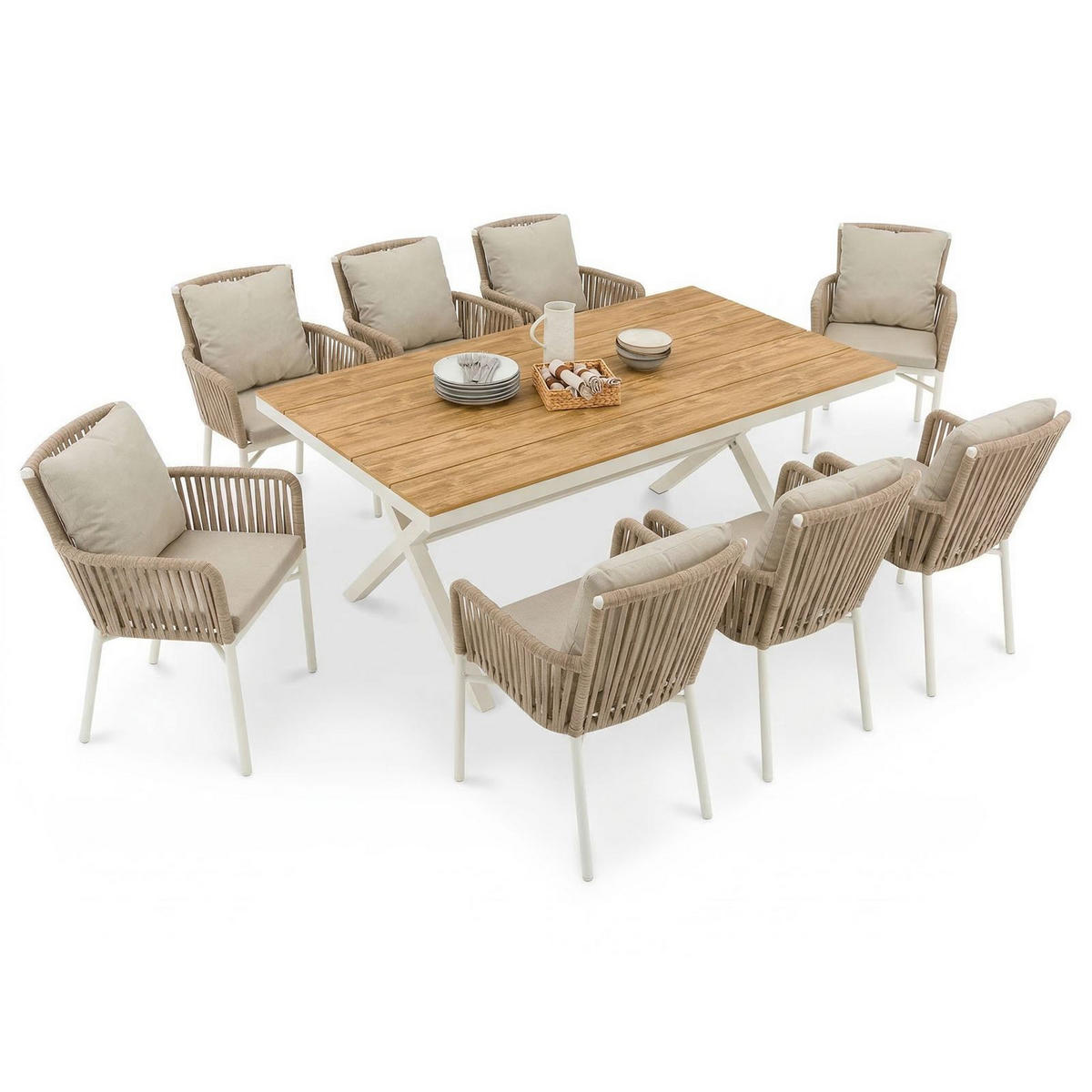 GARTENMÖBEL SET AFUERA 9er Set natur, weiß - Naturfarben, Kunststoff - IDIMEX
