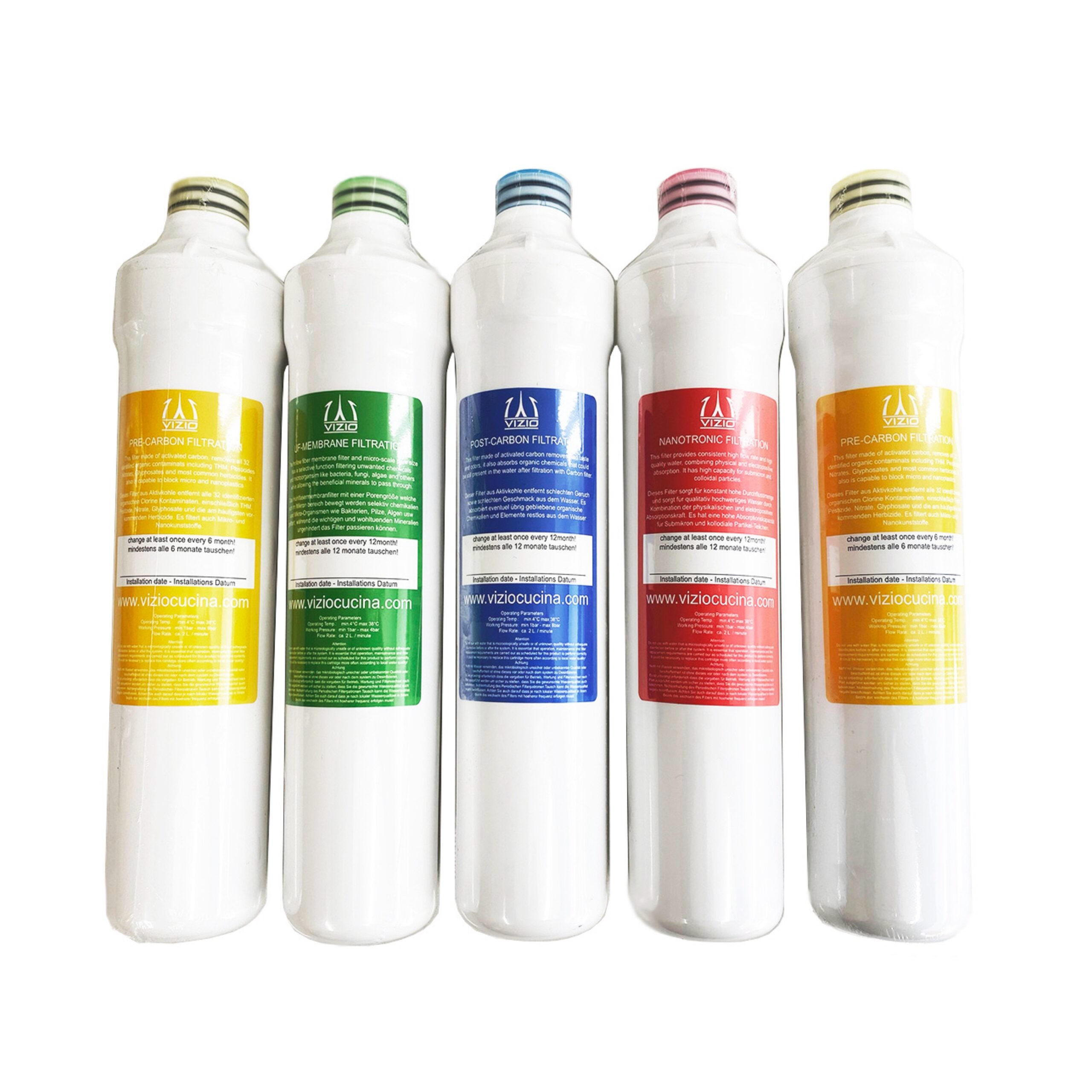 ERSATZ-FILTERKARTUSCHEN-SET für 1 Jahr / 5 stk Kartuschen für VZFILT0400 Wasserfilter system - Weiß, Metall (26.8/24/26.8cm) - VIZIO