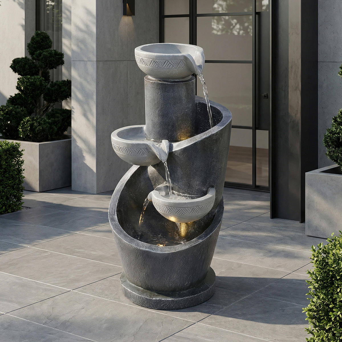 GARTENBRUNNEN, LED-Beleuchtung, Kunststein, Wasserspiel, Grau - Grau, Naturmaterialien (25/24/50cm) - FLIEKS