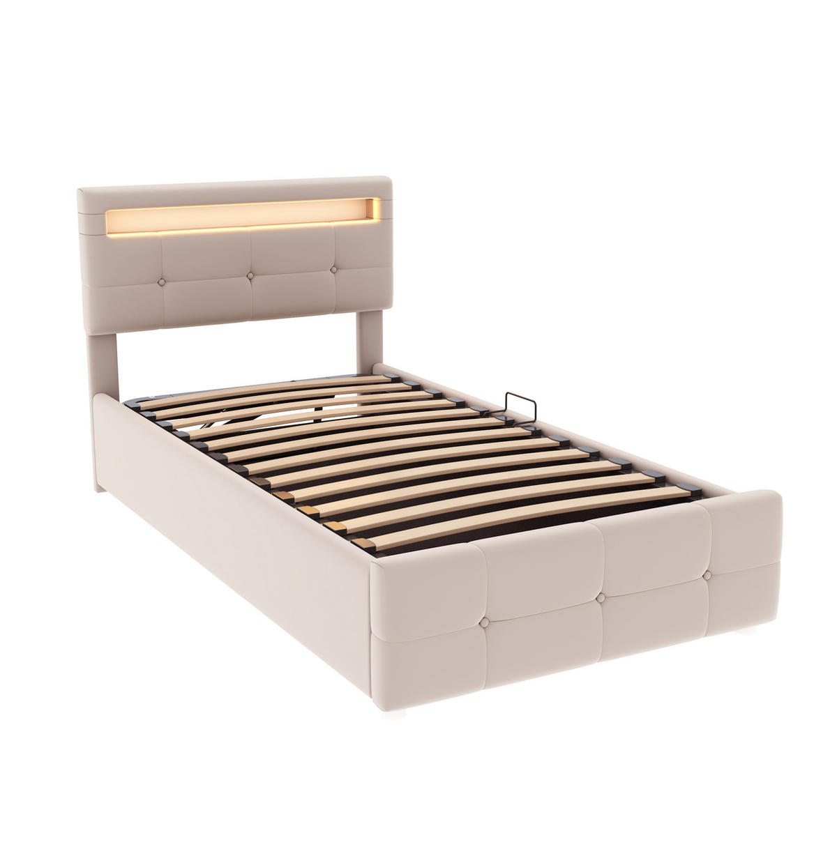 POLSTERBETT mit LED und Stauraum 90x200 cm Samt Beige - Beige, Metall (90/200cm) - Beauniv