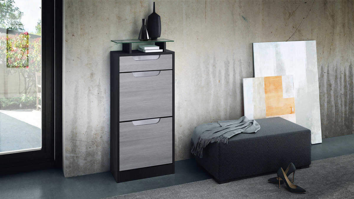 SCHUHSCHRANK Fiesta Avola-Anthrazit / Weiß Hochglanz - Anthrazit, Holzwerkstoff (46/104/23cm) - Vladon