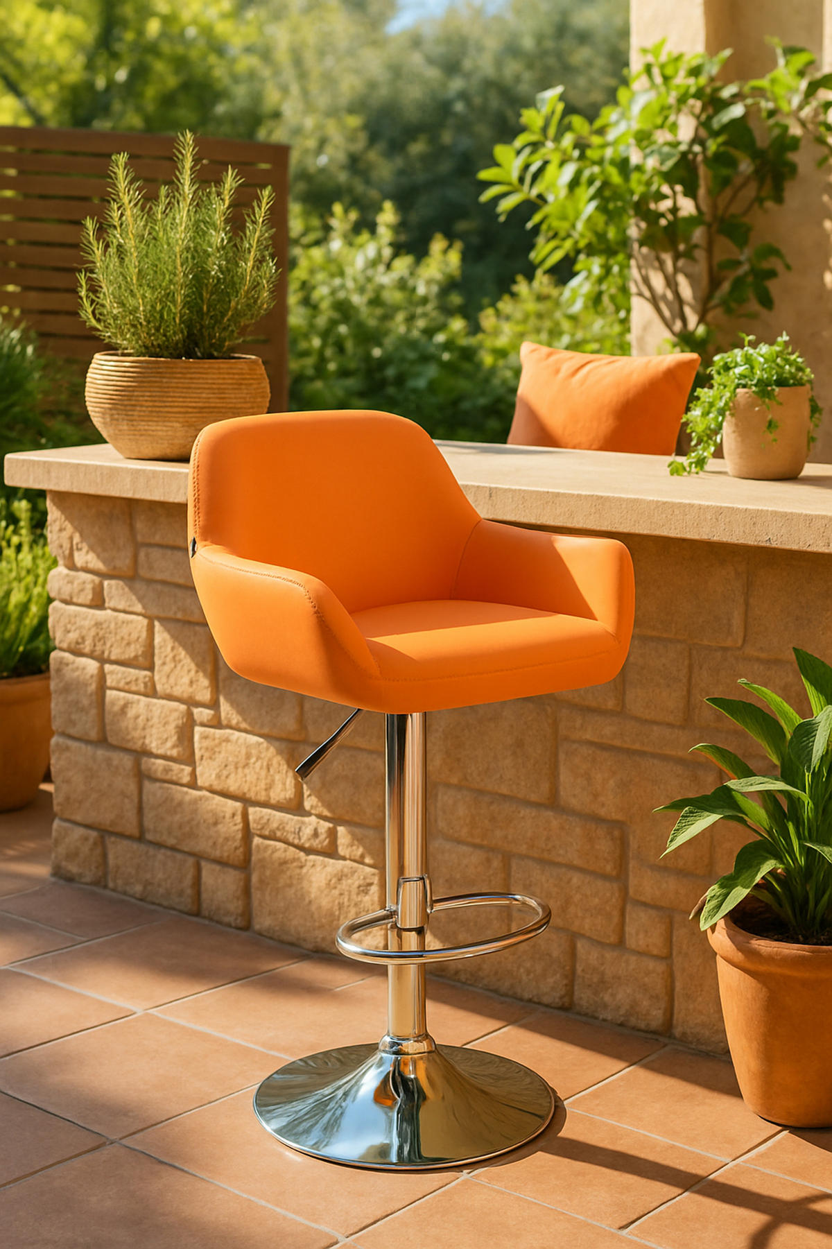 BARHOCKER 2er Set Prag Kunstleder chrom orange - Chromfarben/Orange, Kunststoff/Metall (51/109/52cm) - TPFLiving