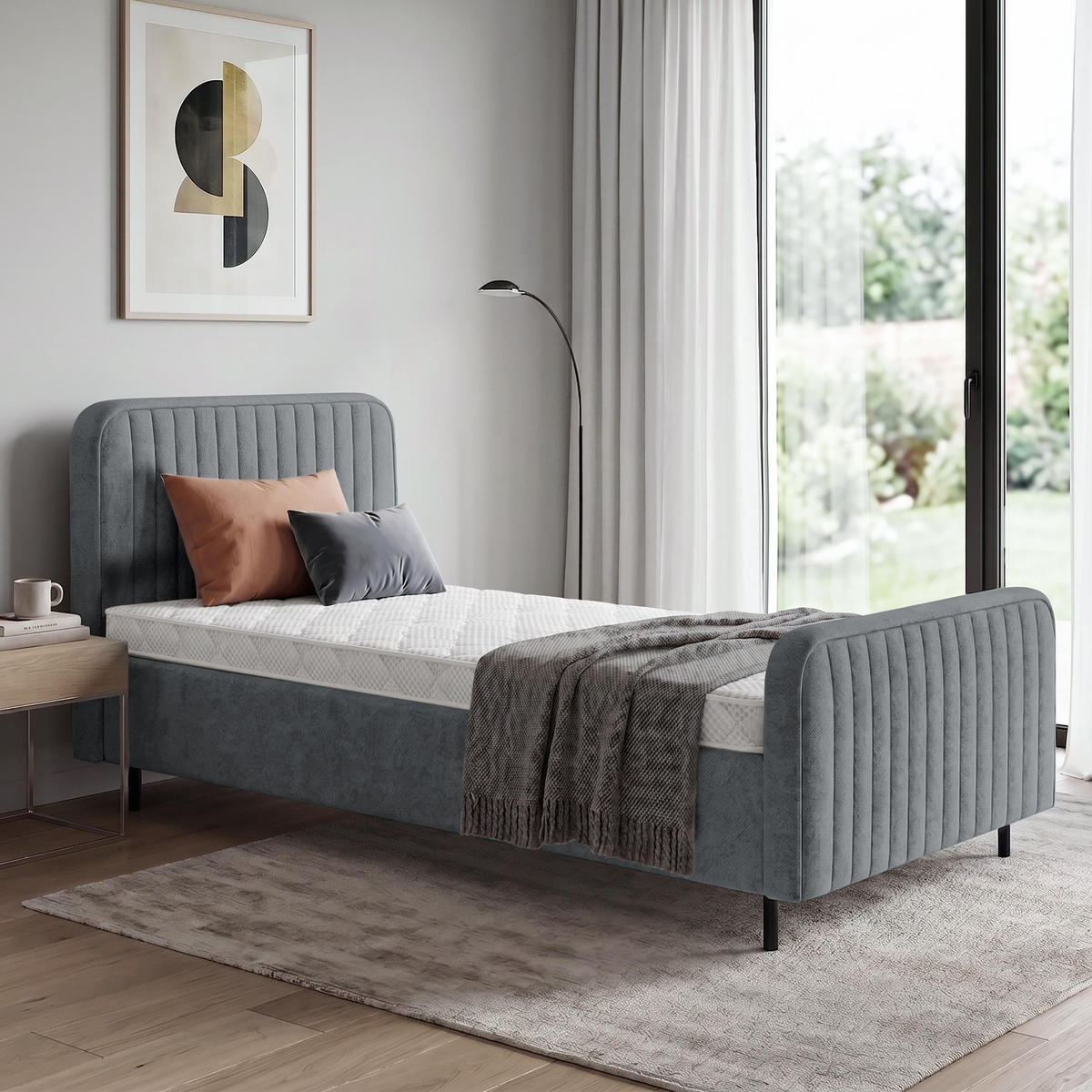 POLSTERBETT Lami 90x200, Einzelbett mit Bettkasten, ohne Matratze, Dunkelgrau - Dunkelgrau/Schwarz, Textil/Metall (90/200cm) - Beautysofa