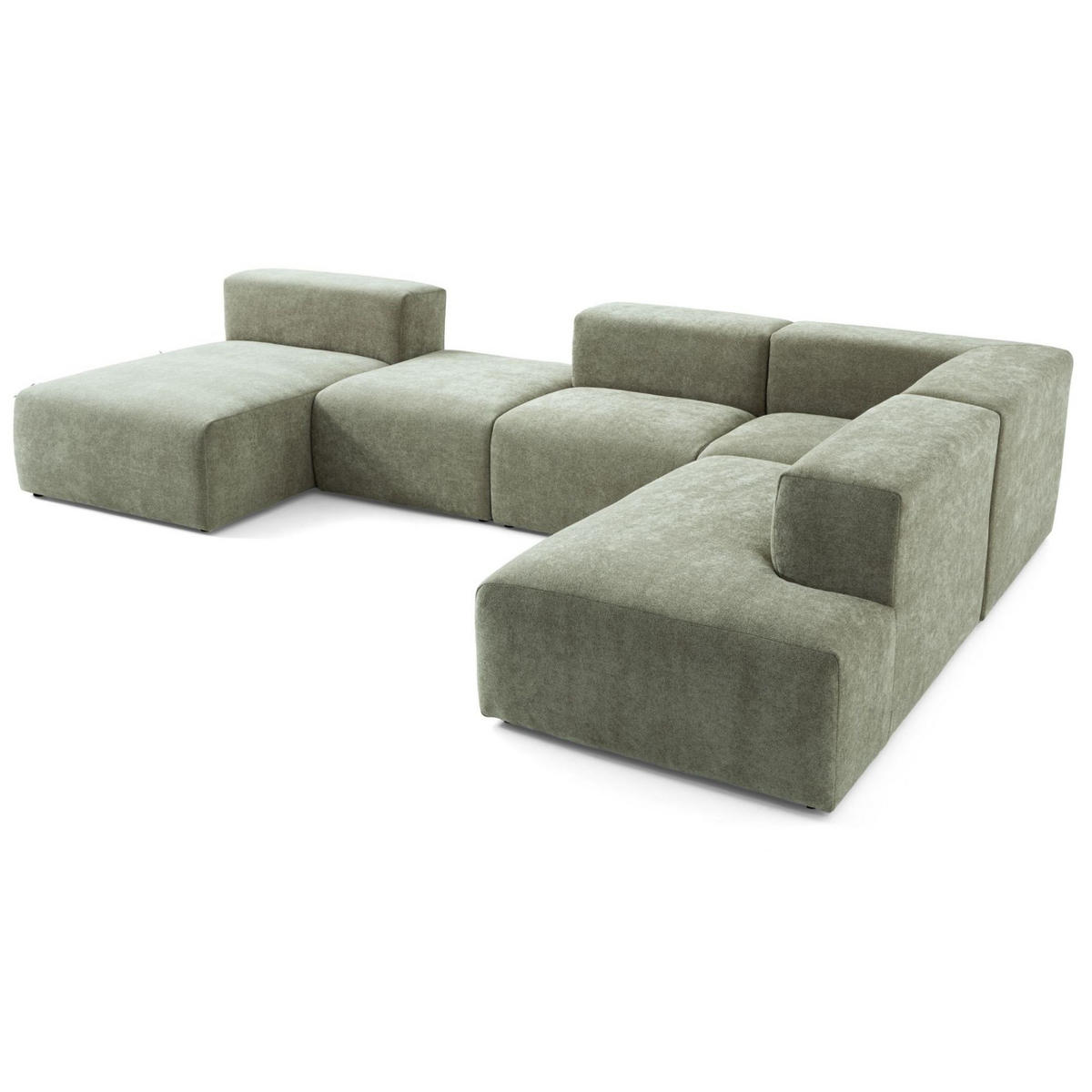 5-SITZER modulares Wohnlandschaft U XXL HEAVEN SET 6 Rechts, Breite 375 cm Webstoff Grün - Schwarz/Grün, Holz/Kunststoff (245/73/375cm) - Muffo