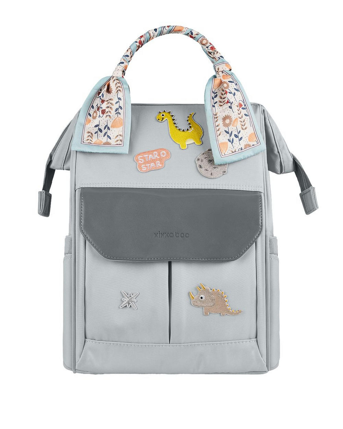 WICKELTASCHE Myla grau einstellbare Träger, abnehmbare Dino-Abzeichen, Reißverschluss - Grau, Textil (21/42/27cm) - Kikka boo
