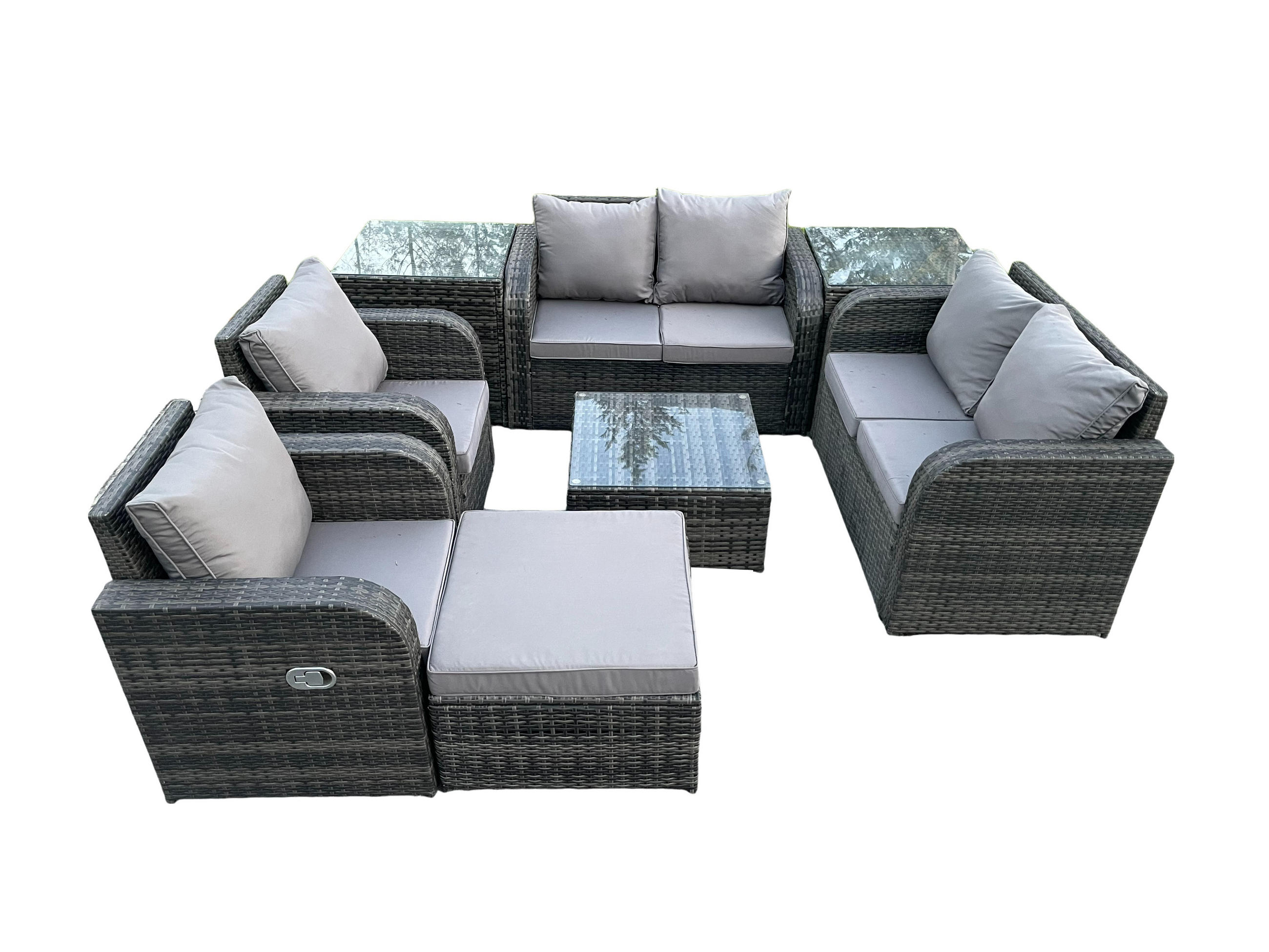 GARTENMÖBELGARNITUR Polyrattan Dunkelgrau 7-Sitzer - Dunkelgrau, Metall - Fimous