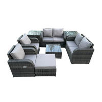 GARTENMÖBELGARNITUR Polyrattan Dunkelgrau 7-Sitzer - Dunkelgrau, Metall - Fimous