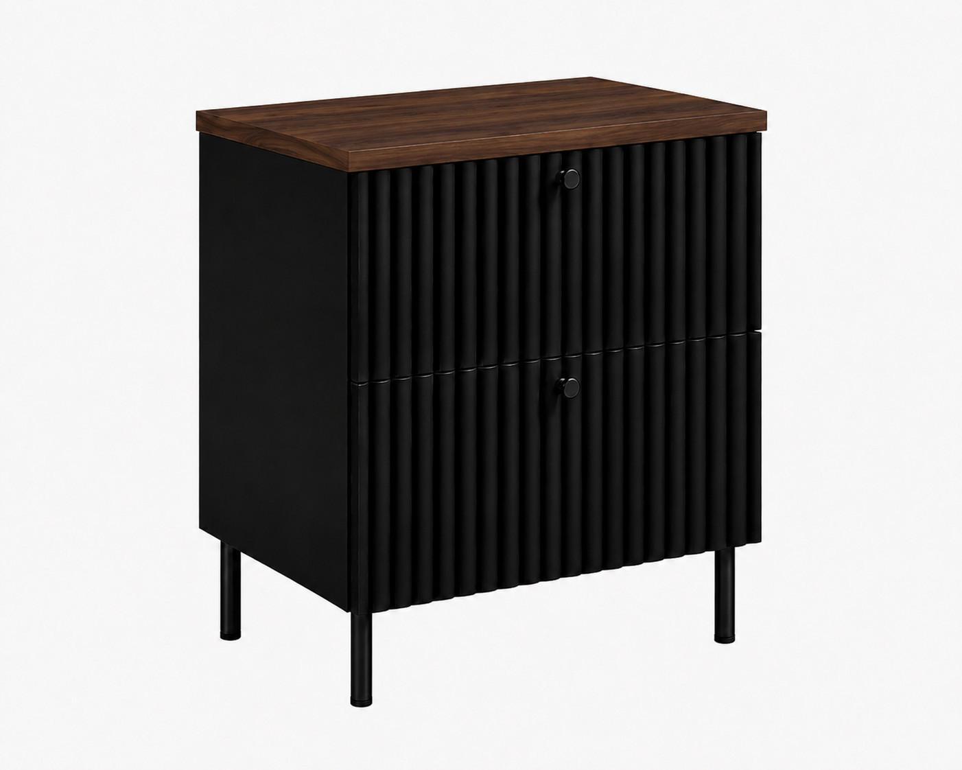BADEZIMMERSCHRANK: Schwarz / Platte Nusseiche / Griffe Schwarz / Beine Schwarz, 60 x 44,4 x 73,6 cm - Schwarz, Holzwerkstoff (60/73.6/44.4cm) - 3XE LIVING