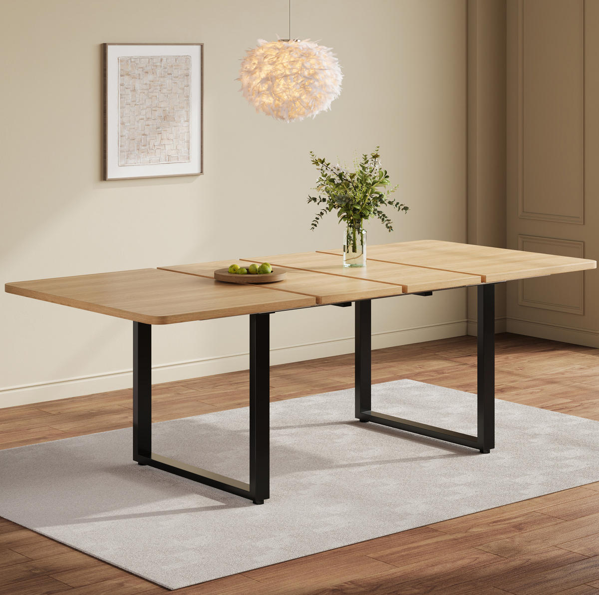 STOL 140/180/220/80 cm, MDF, hrast boje, rasklopni - boje hrasta, drvni materijal (220/90/75cm) - BEAOK