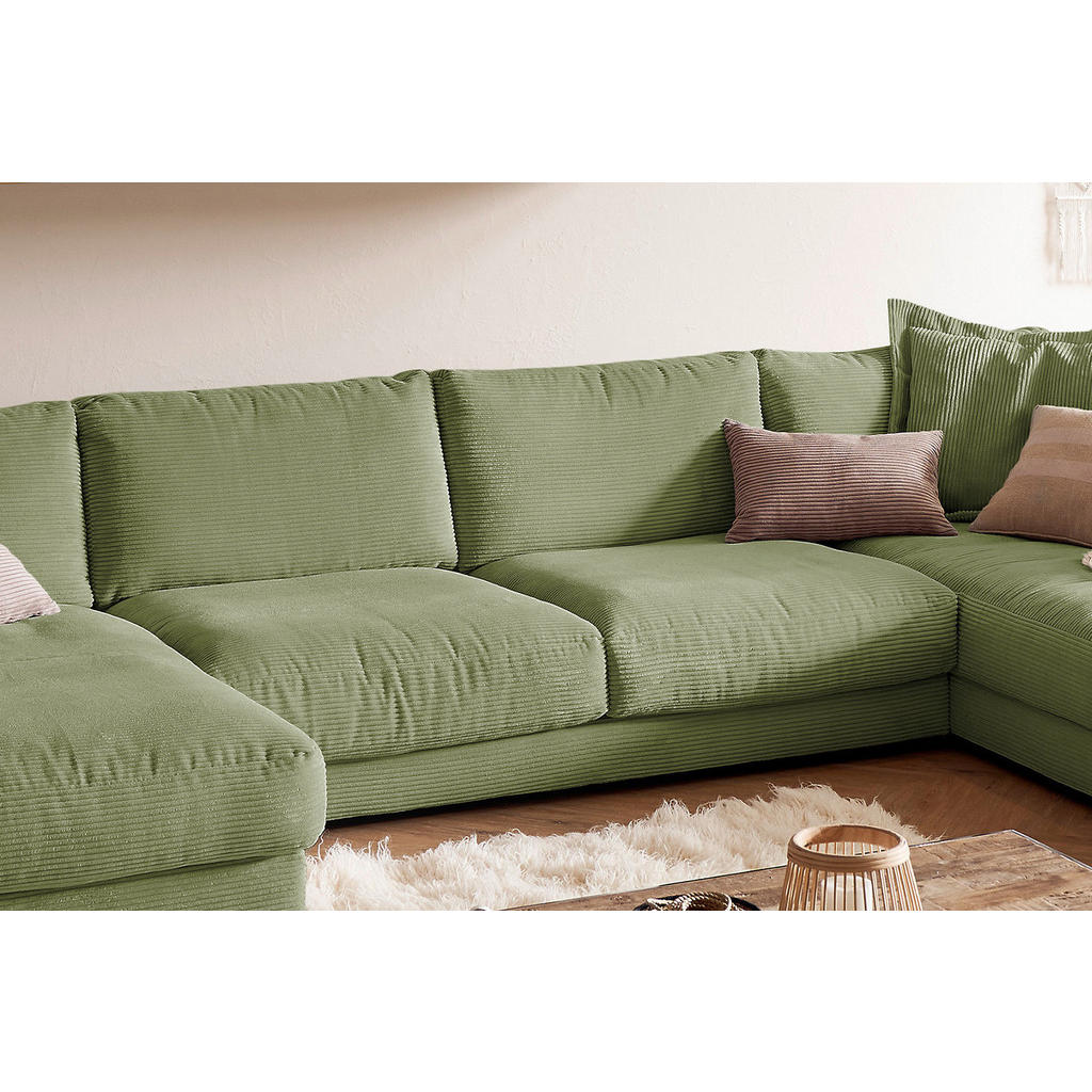 Thumbnail - Kawola Wohnlandschaft, Dunkelgrün, Textil, Echtholz, 4-Sitzer, Füllung: Komfortschaum, U-Form, 425x86x224 cm, Wohnzimmer...
