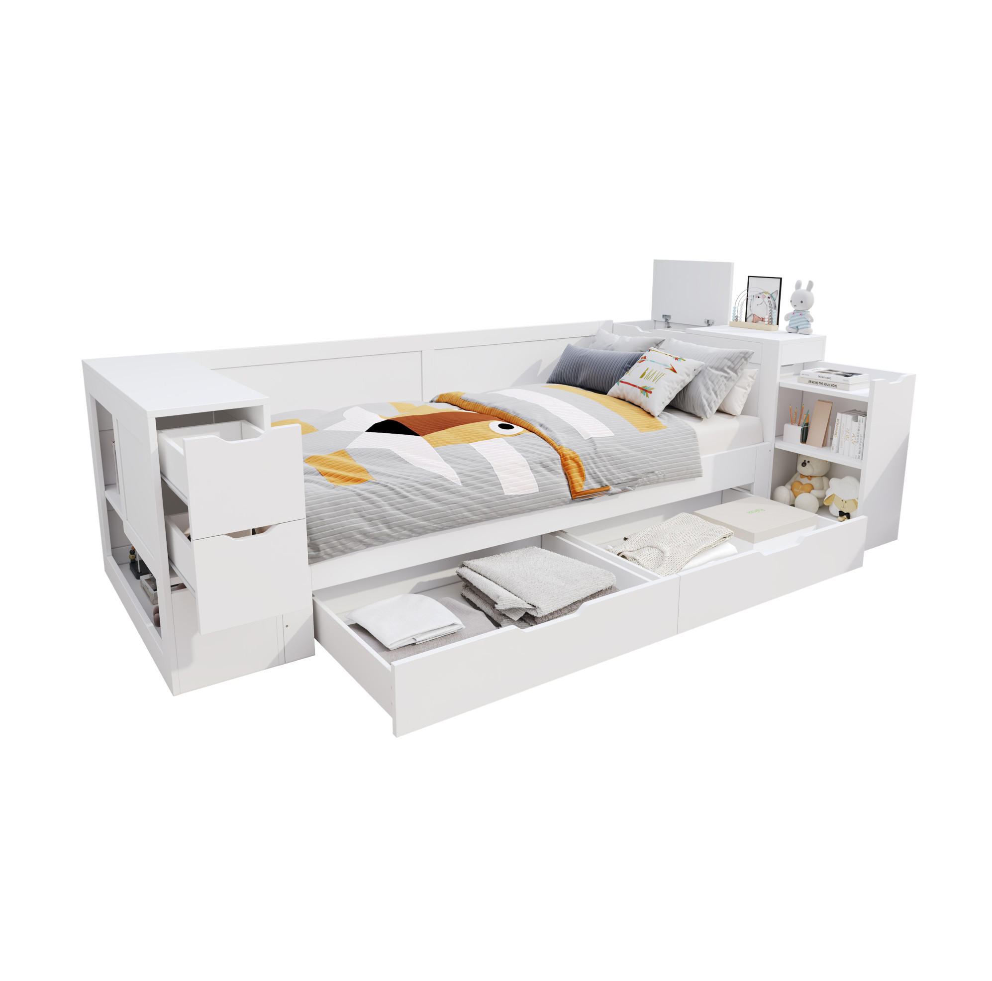 KINDERBETT 90/200 cm Weiß aus MDF mit Stauraum - Weiß, Holzwerkstoff (90/200cm) - OKMYHOME