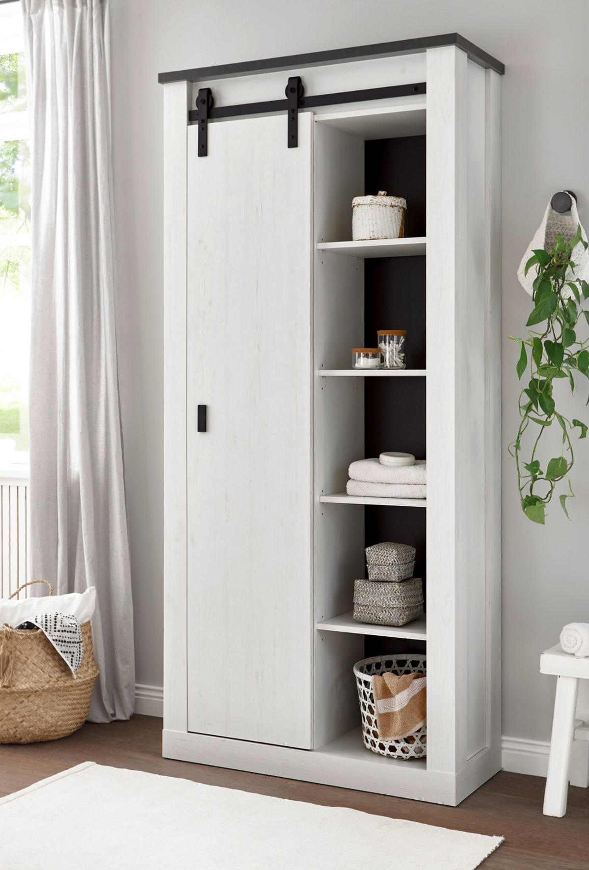 AKTENSCHRANK weiß Pinie, anthrazit Landhaus, Regalschrank mit viel Stauraum - Anthrazit/Weiß, Holzwerkstoff/Metall (93/201/38cm) - Furn.Design