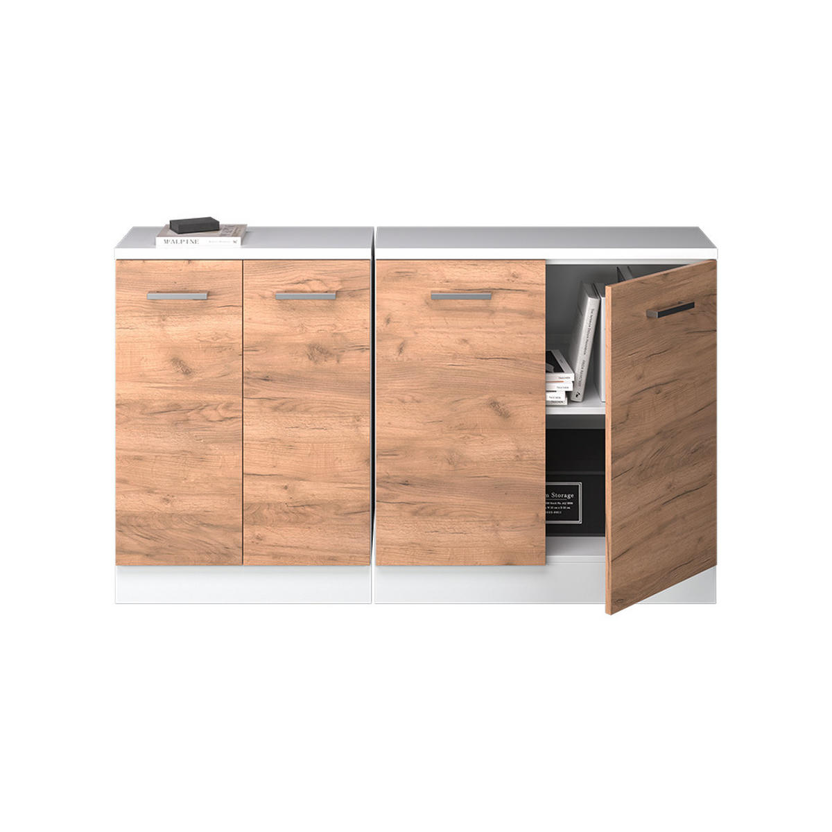KUHINJSKI ORMAR ZA KOSINE KROVA R-Line Hrast zlatnog tona 140 cm Set od 2 korpusa ormara, dubina 60 cm - bijela/hrast medunac, drvni materijal (140/83.8/60cm) - Vicco