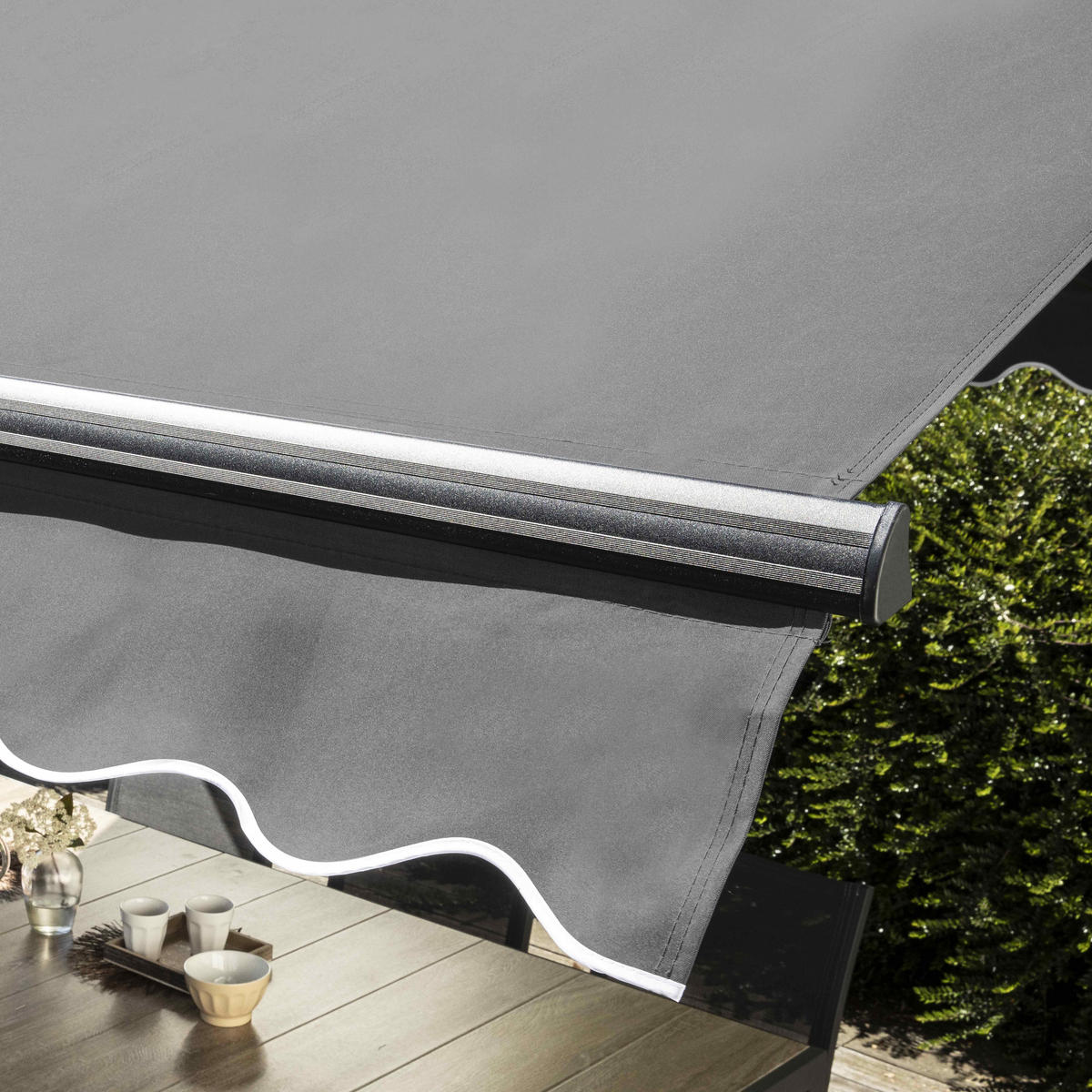 DOPPELSCHRÄGMARKISE 3x4m mit 4 Gewichtsplatten, Grau - Grau, Metall (300/250/400cm) - Oviala