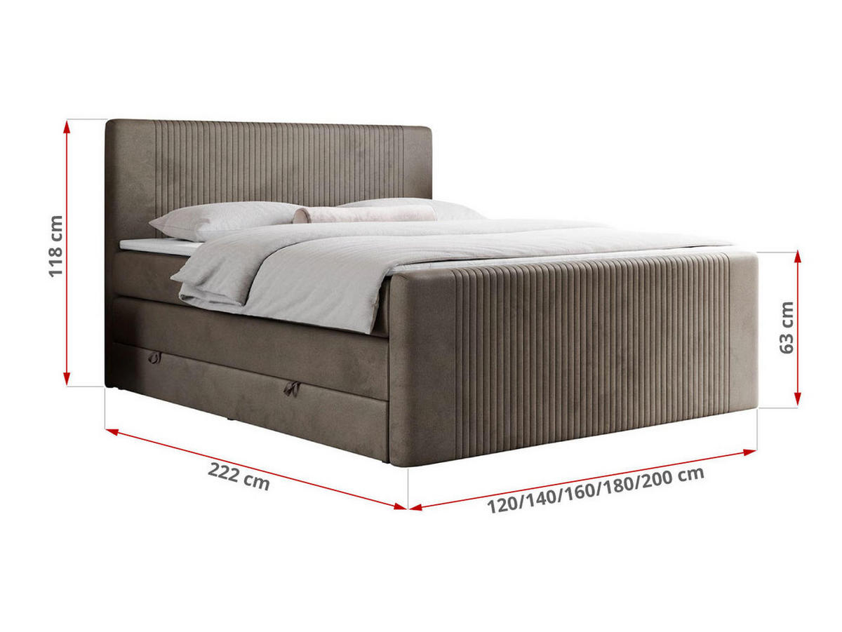 BOXSPRINGBETT KING DOREN 140/200 Braun Velvet - H4 - Braun, Holz/Textil (140/200cm) - MKS