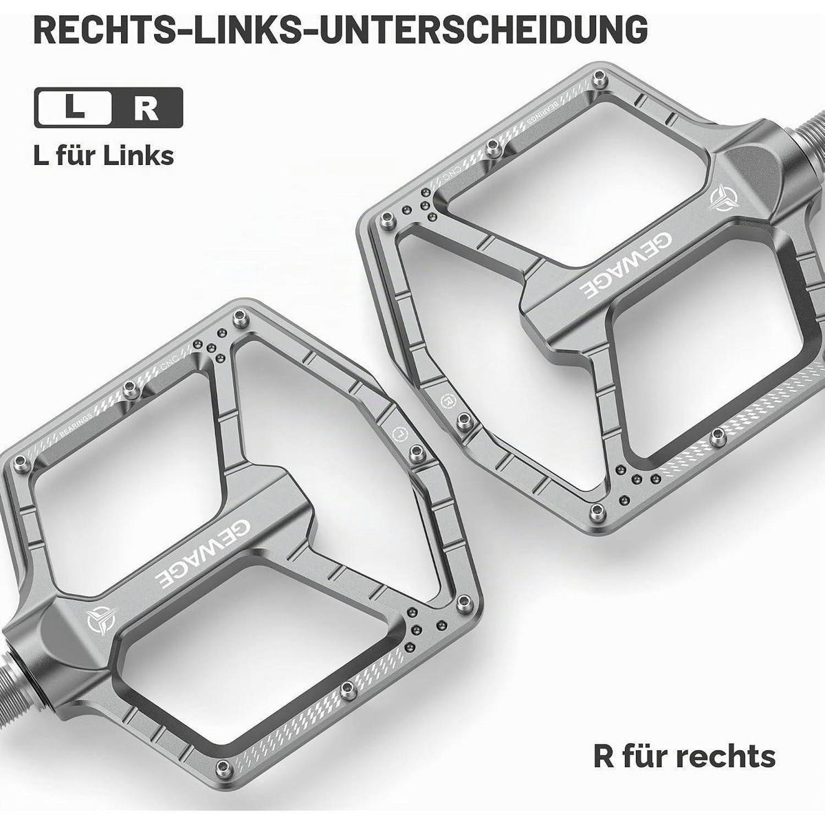 FAHRRADPEDALE CNC-Aluminium ultraflach mit 14 Anti-Rutsch-Pins - Grau, Metall (11/1.5/12cm)