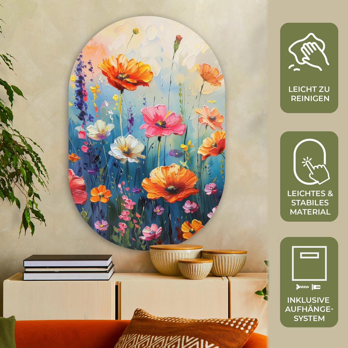 WANDBILD Blumen - Natur - Aquarell - Kunst 80x120 cm - Multicolor, Kunststoff (80/120cm) - MuchoWow