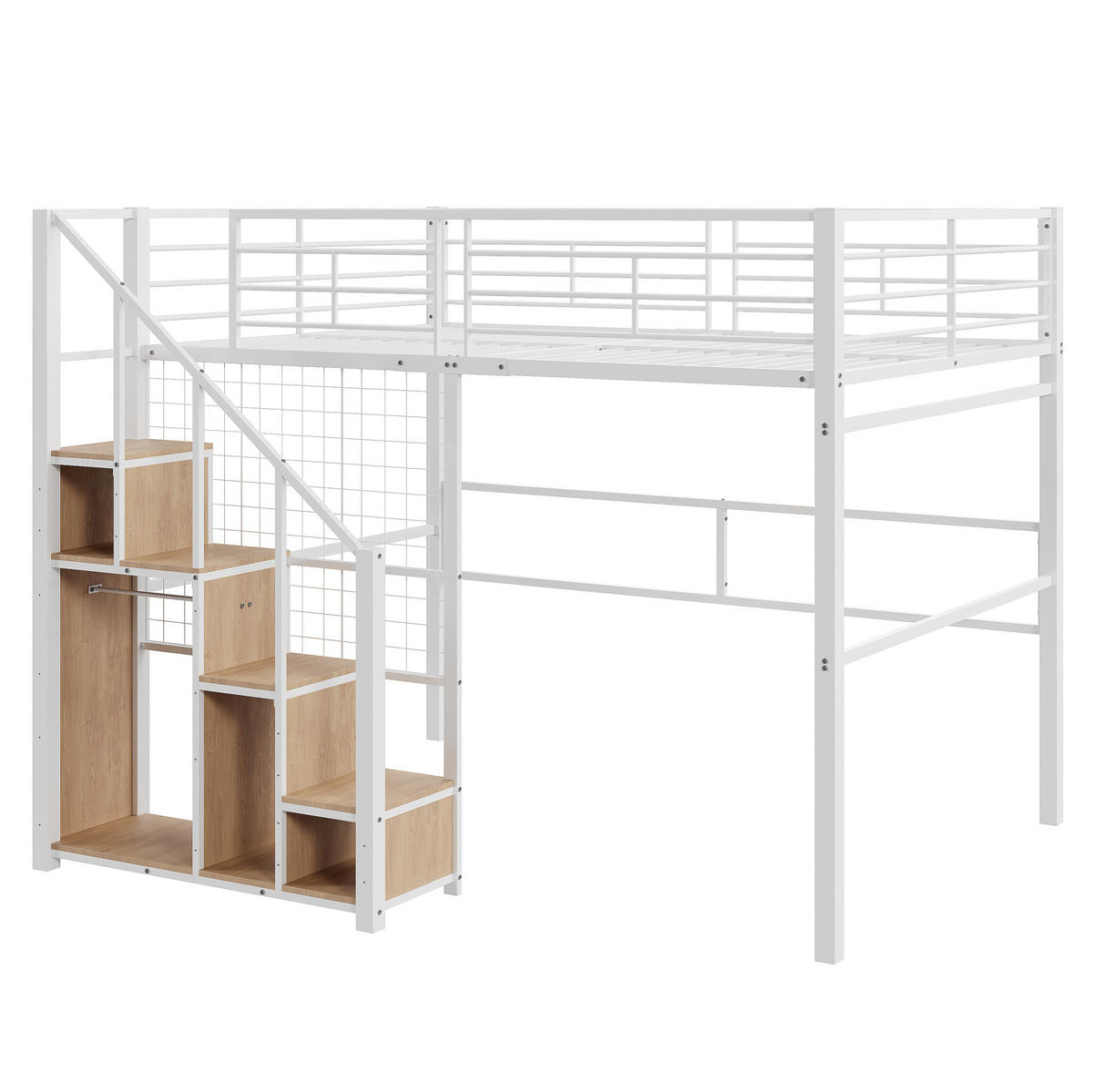 HOCHBETT 140/200 cm in Weiß – mit Stauraum, Treppe und Rausfallschutz - Weiß, Metall (140/200cm) - BEAOK
