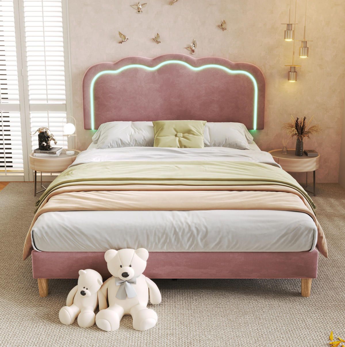 POLSTERBETT mit LED-Kopfteil 140x200 cm Samt Pink - Pink, Metall (140/200cm) - Meubliv