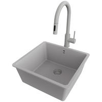 UNTERBAUSPÜLE GRANIT Venedig Easy, 2-er set Grau 46/44 cm 1 Becken + Küchenarmatur 40/20 cm + Ablauf-Set ab 50er Unterschrank - Grau, Kunststoff (46/20/44cm) - Primagran