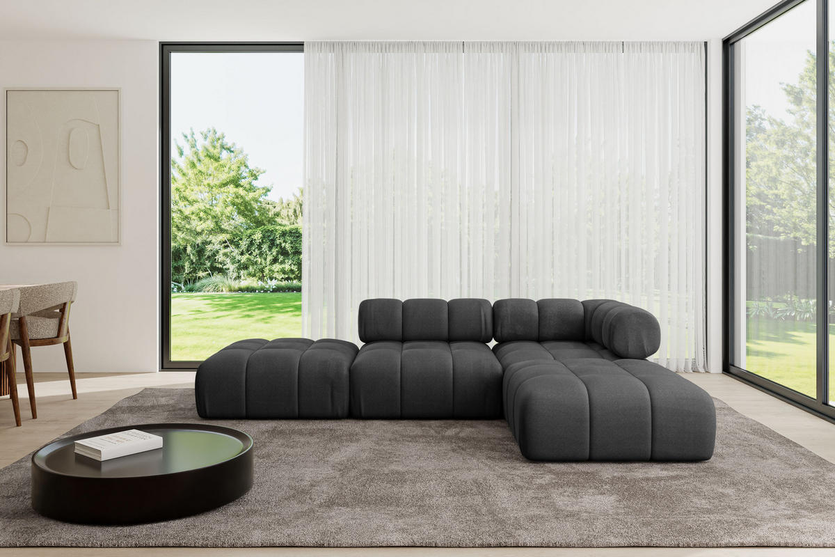ECKSOFA modulares Sofa Kerru-L1 - 285x190x70 cm Schwarz Velours - Schwarz, Holzwerkstoff/Textil (285/190cm) - ALTDECOR